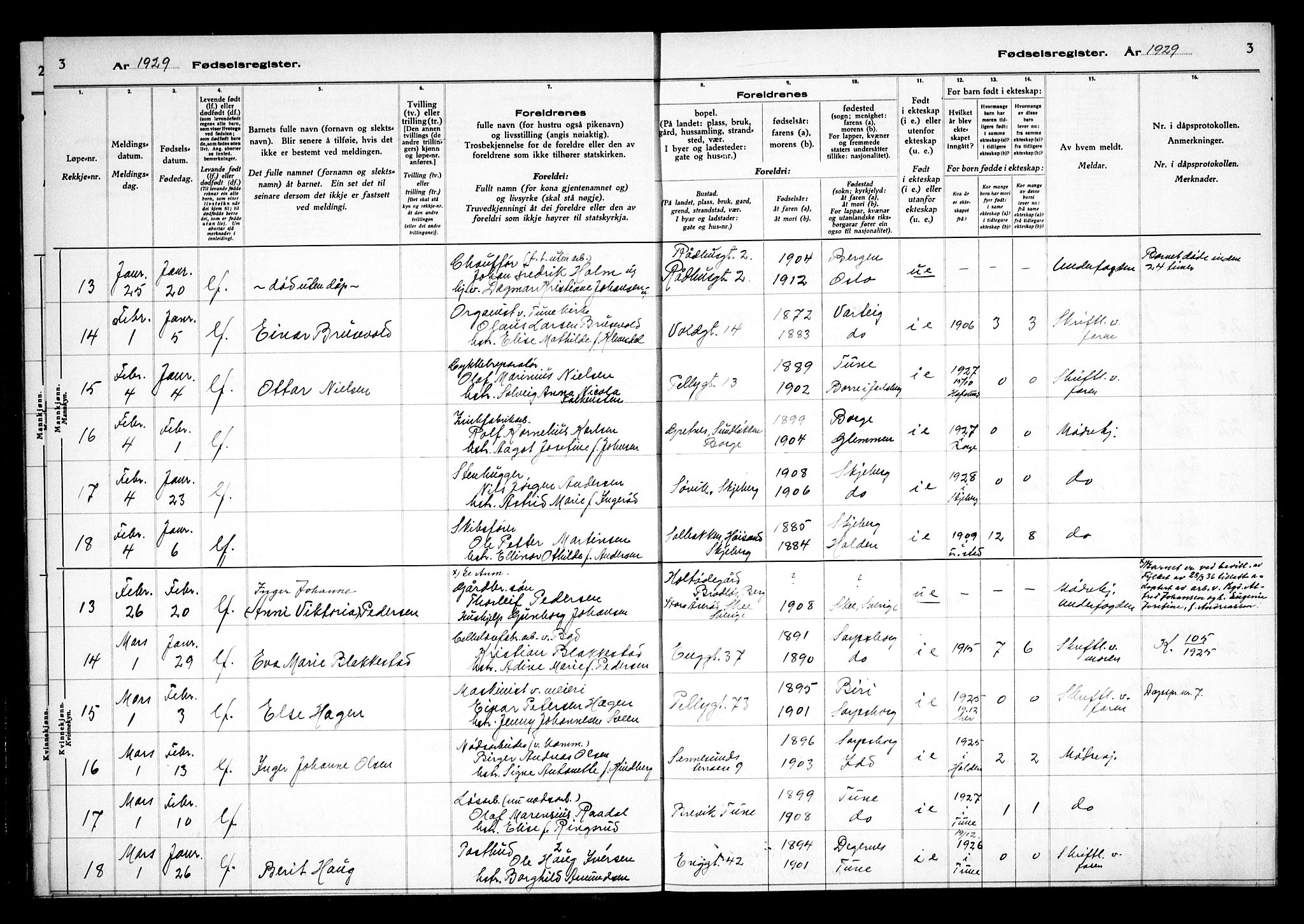 Sarpsborg prestekontor Kirkebøker, AV/SAO-A-2006/J/Ja/L0003: Birth register no. 3, 1929-1935, p. 3