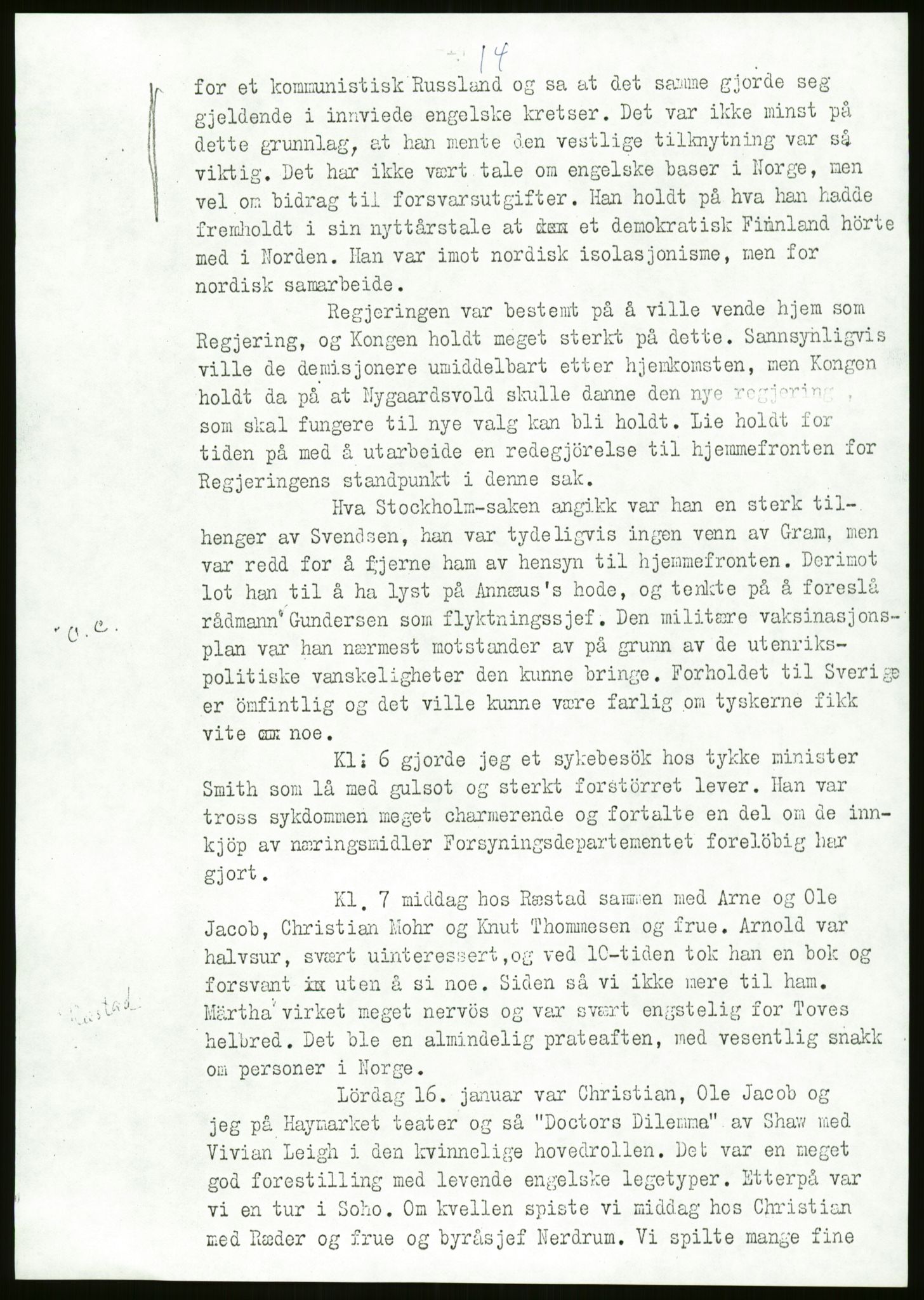 Ustvedt, Hans Jacob / Ustvedt familien, RA/PA-1248/H/L0047/0002: Dagbøker / Londondagboken, 1943, p. 14