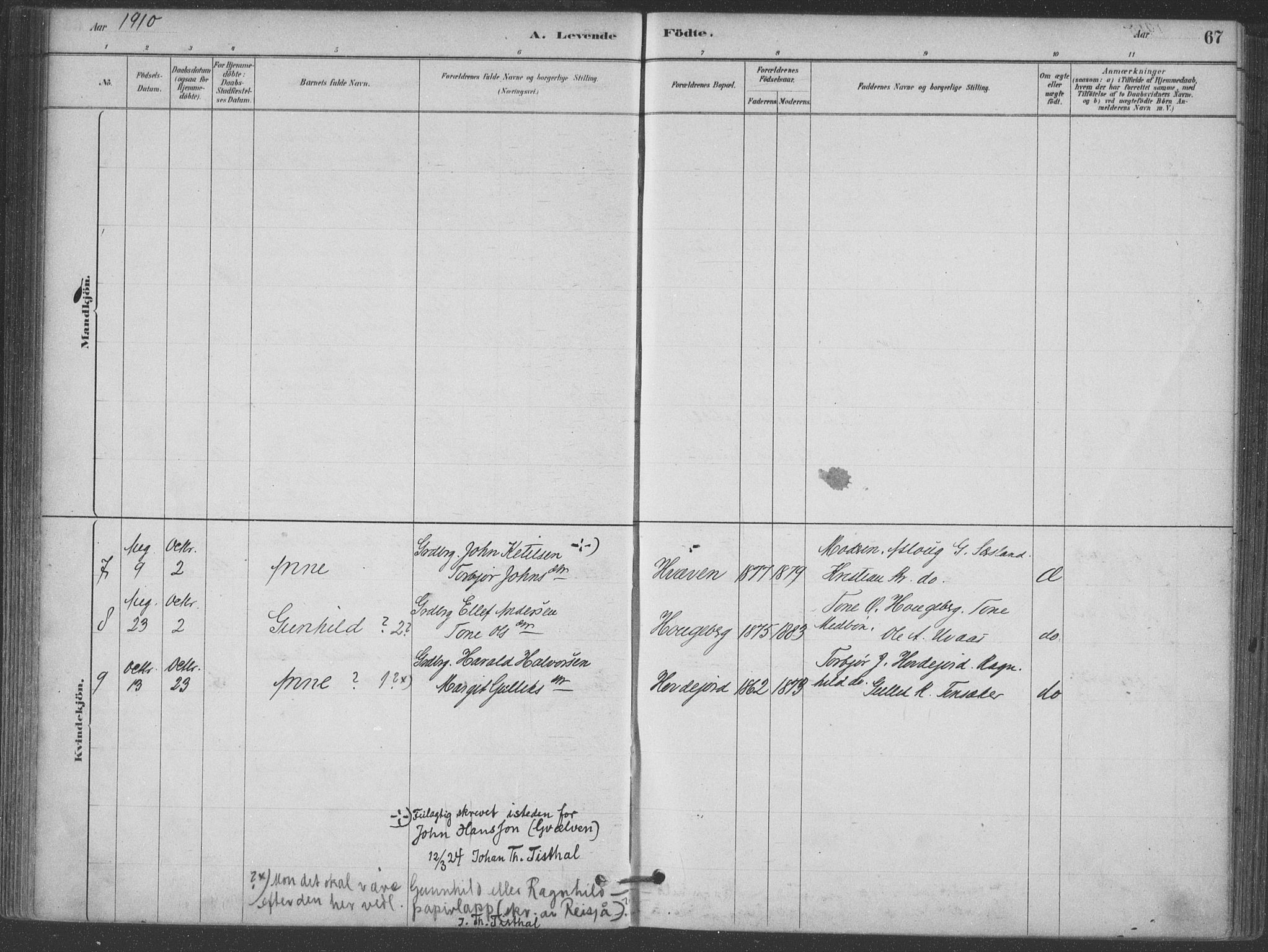 Hjartdal kirkebøker, SAKO/A-270/F/Fa/L0010: Parish register (official) no. I 10, 1880-1929, p. 67
