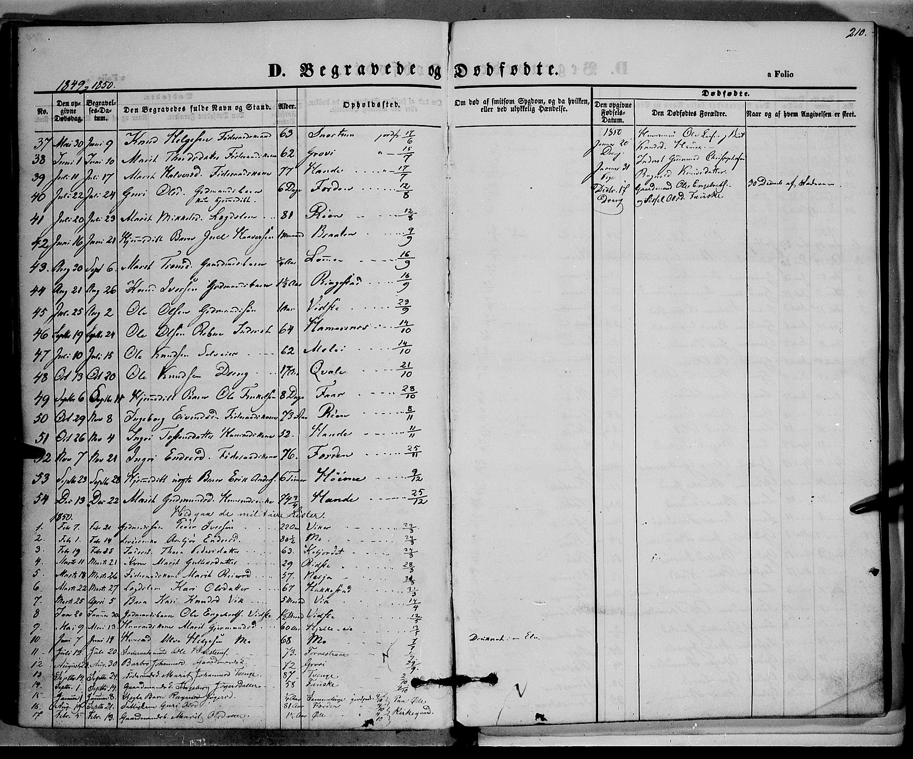 Vestre Slidre prestekontor, SAH/PREST-136/H/Ha/Haa/L0001: Parish register (official) no. 1, 1844-1855, p. 210