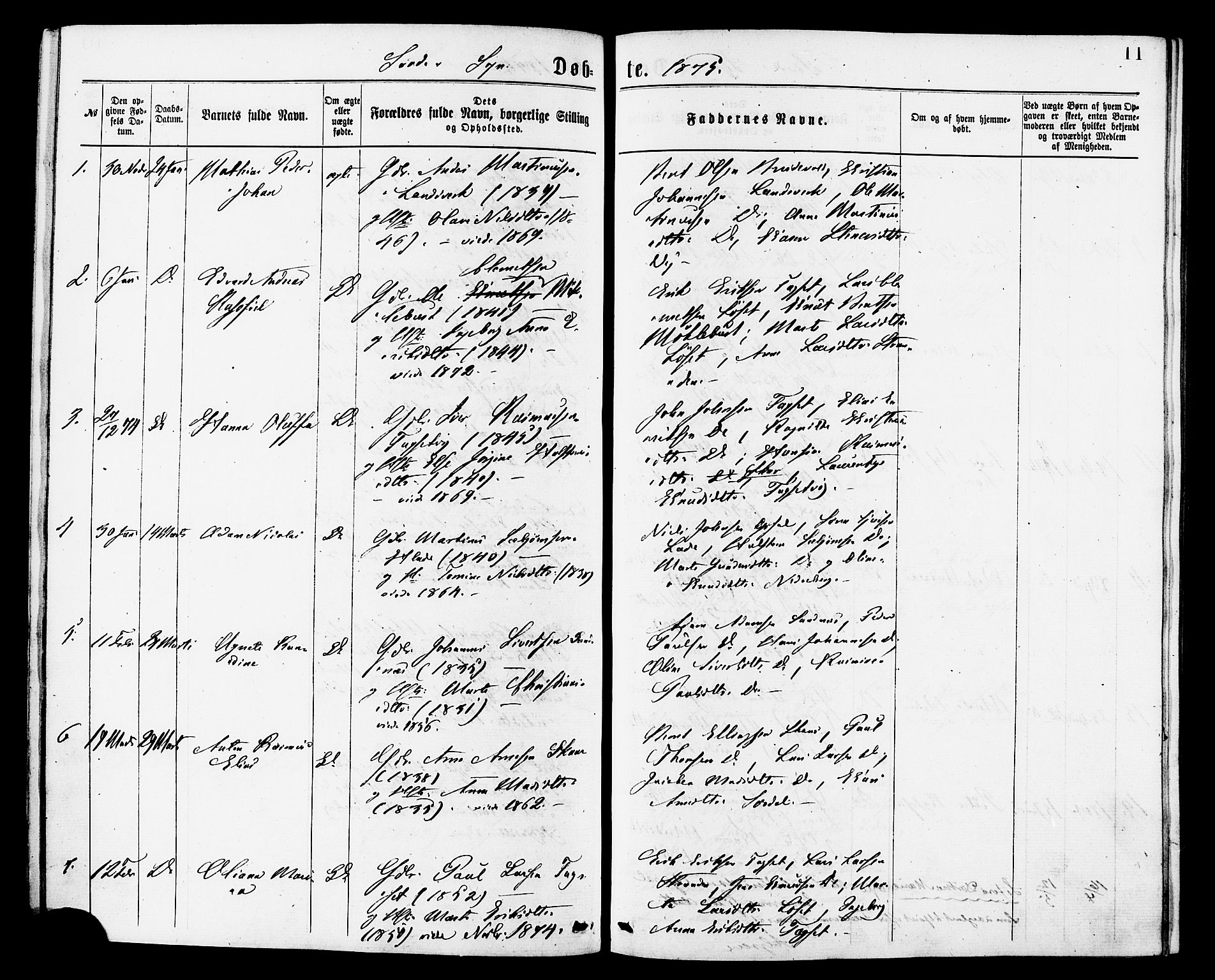 Ministerialprotokoller, klokkerbøker og fødselsregistre - Møre og Romsdal, SAT/A-1454/502/L0024: Parish register (official) no. 502A02, 1873-1884, p. 11
