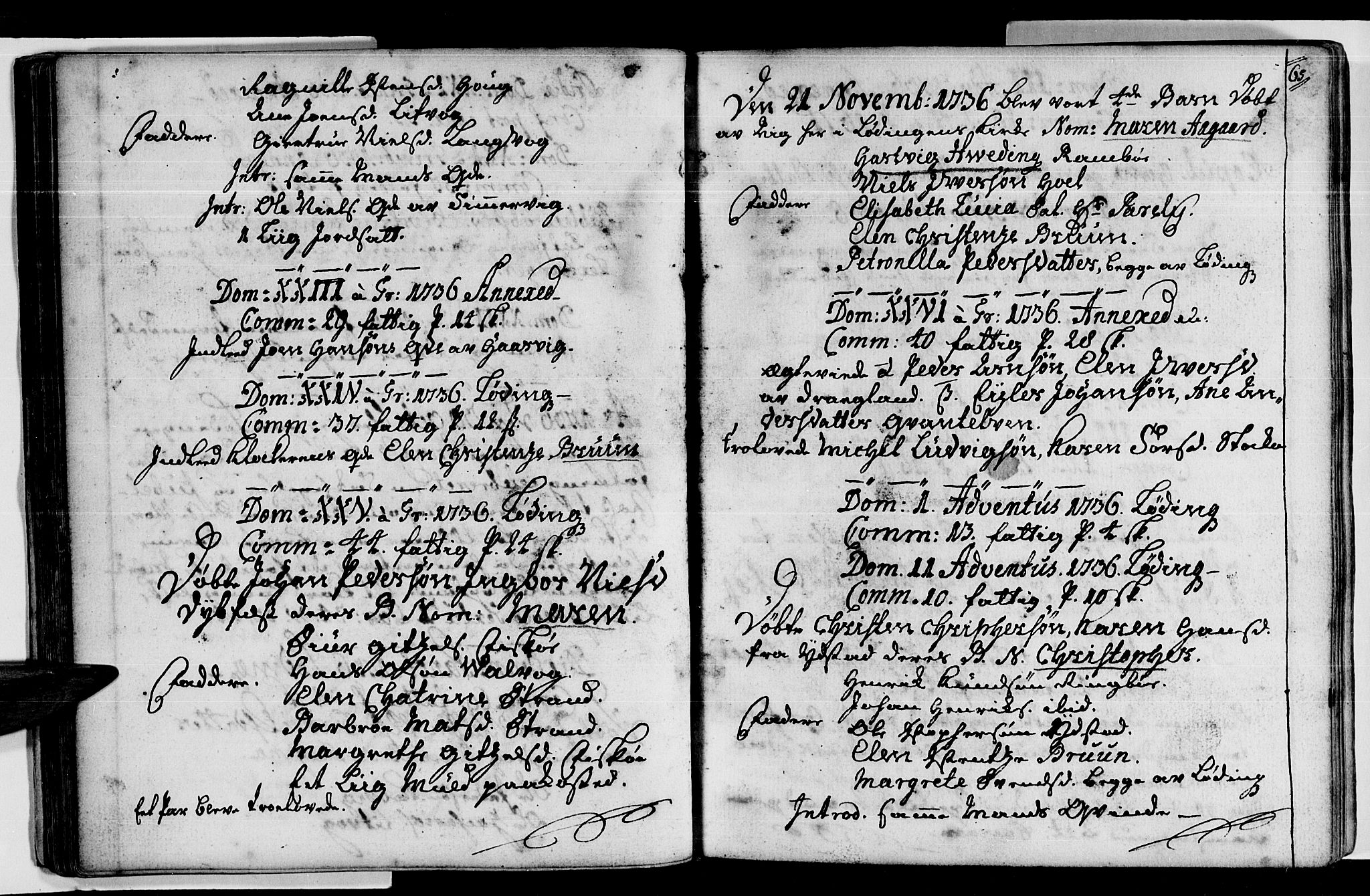 Ministerialprotokoller, klokkerbøker og fødselsregistre - Nordland, AV/SAT-A-1459/872/L1028: Parish register (official) no. 872A03, 1734-1764, p. 64-65