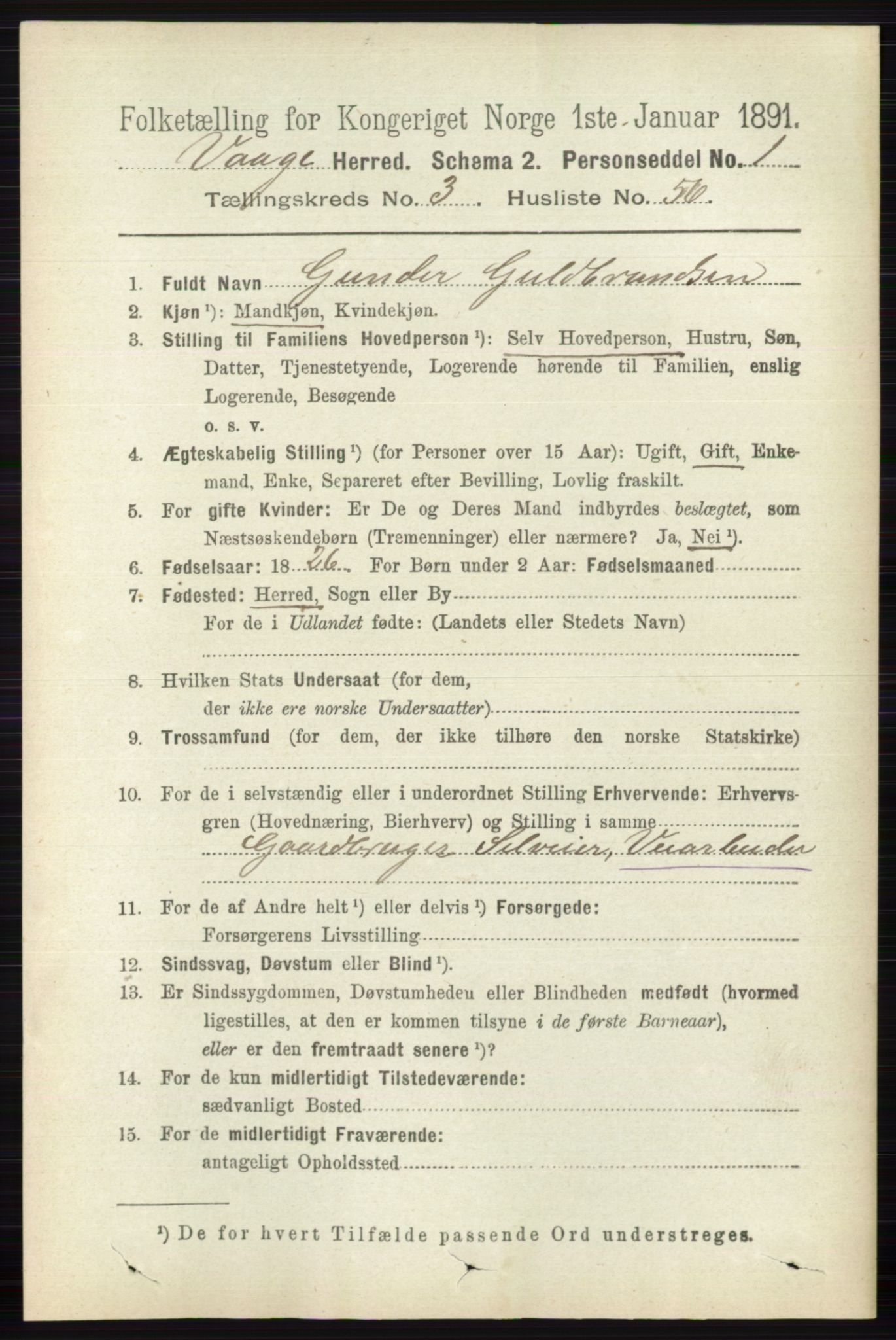 RA, 1891 census for 0515 Vågå, 1891, p. 2618