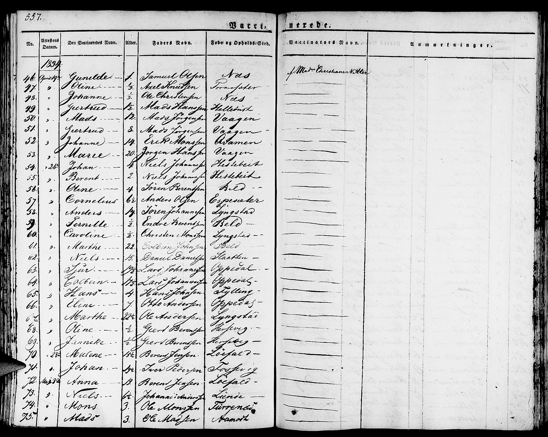 Gaular sokneprestembete, AV/SAB-A-80001/H/Haa: Parish register (official) no. A 3, 1821-1840, p. 557