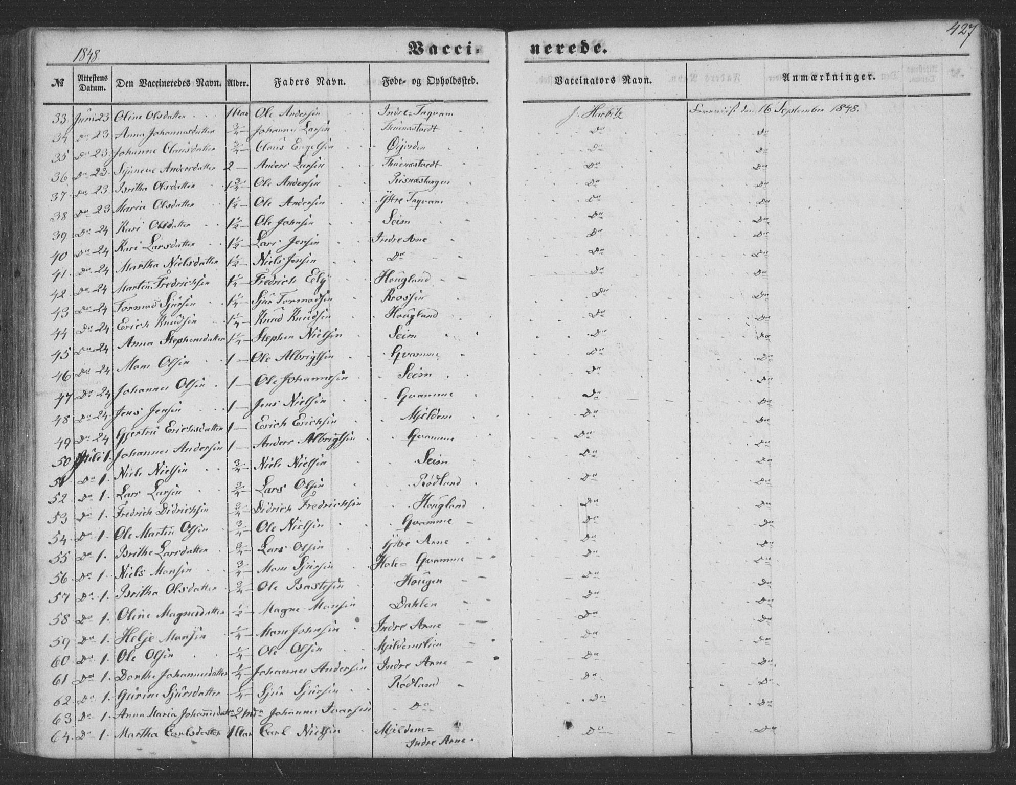 Haus sokneprestembete, SAB/A-75601/H/Haa: Parish register (official) no. A 16 II, 1848-1857, p. 427