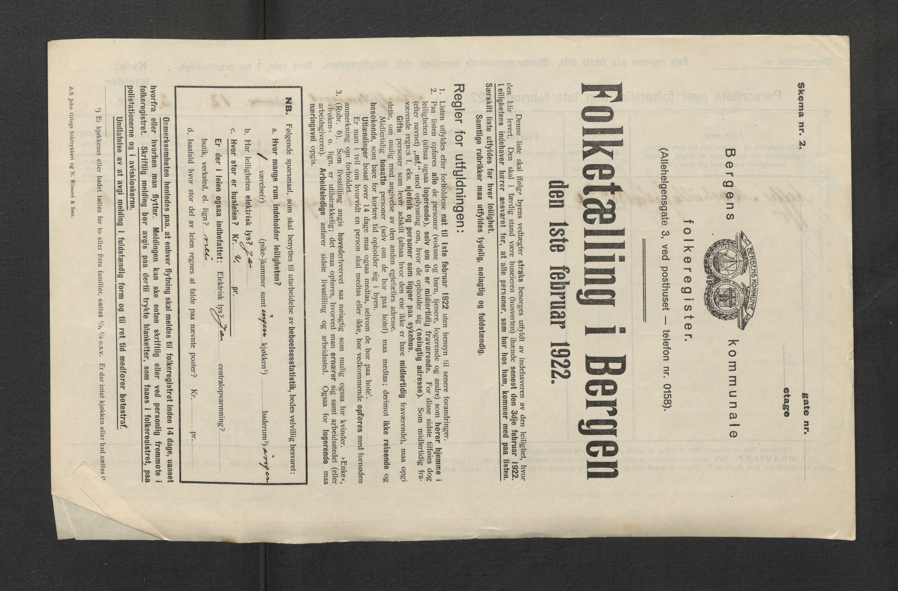 SAB, Municipal Census 1922 for Bergen, 1922, p. 5333