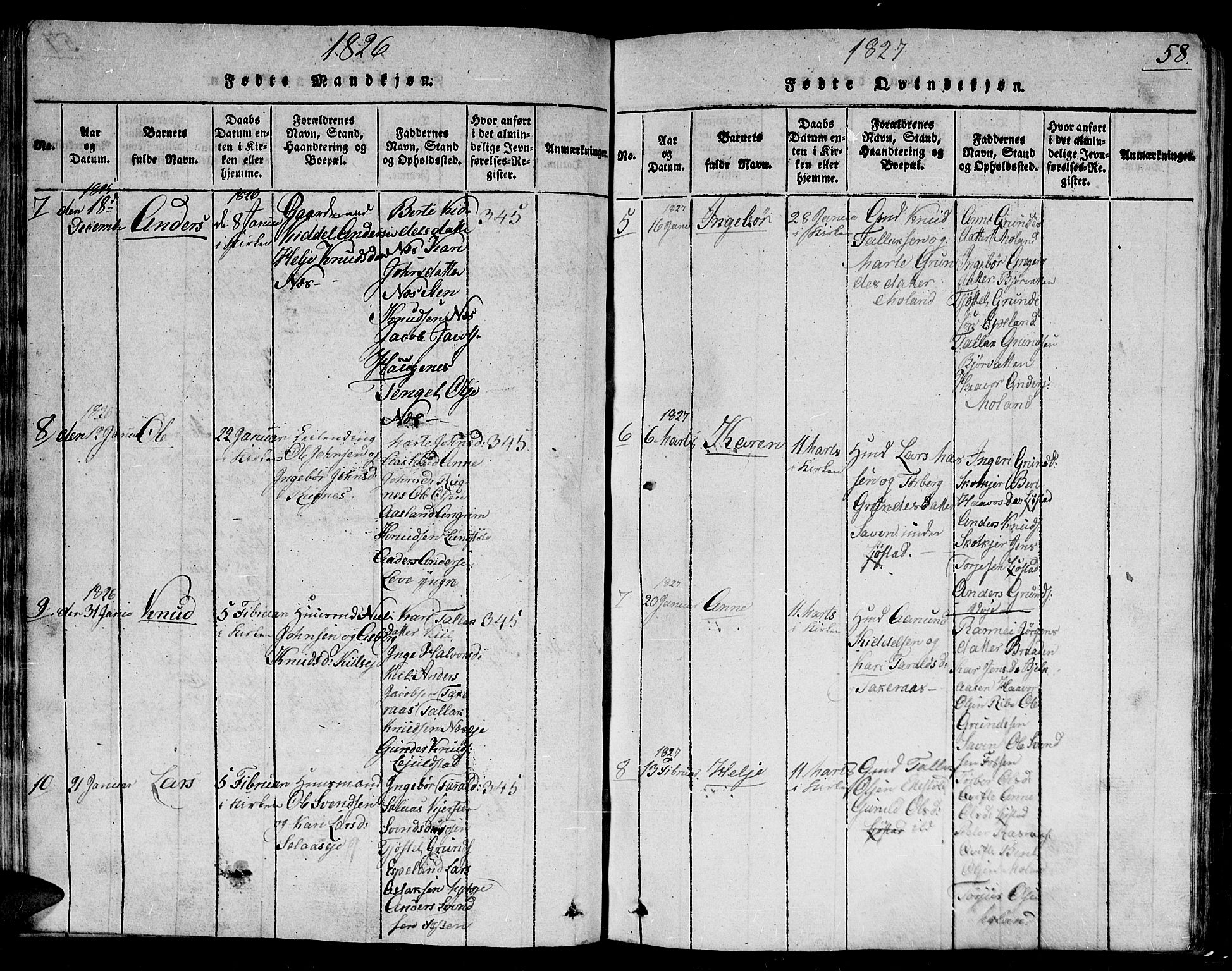 Gjerstad sokneprestkontor, AV/SAK-1111-0014/F/Fb/Fbb/L0001: Parish register (copy) no. B 1, 1813-1863, p. 58