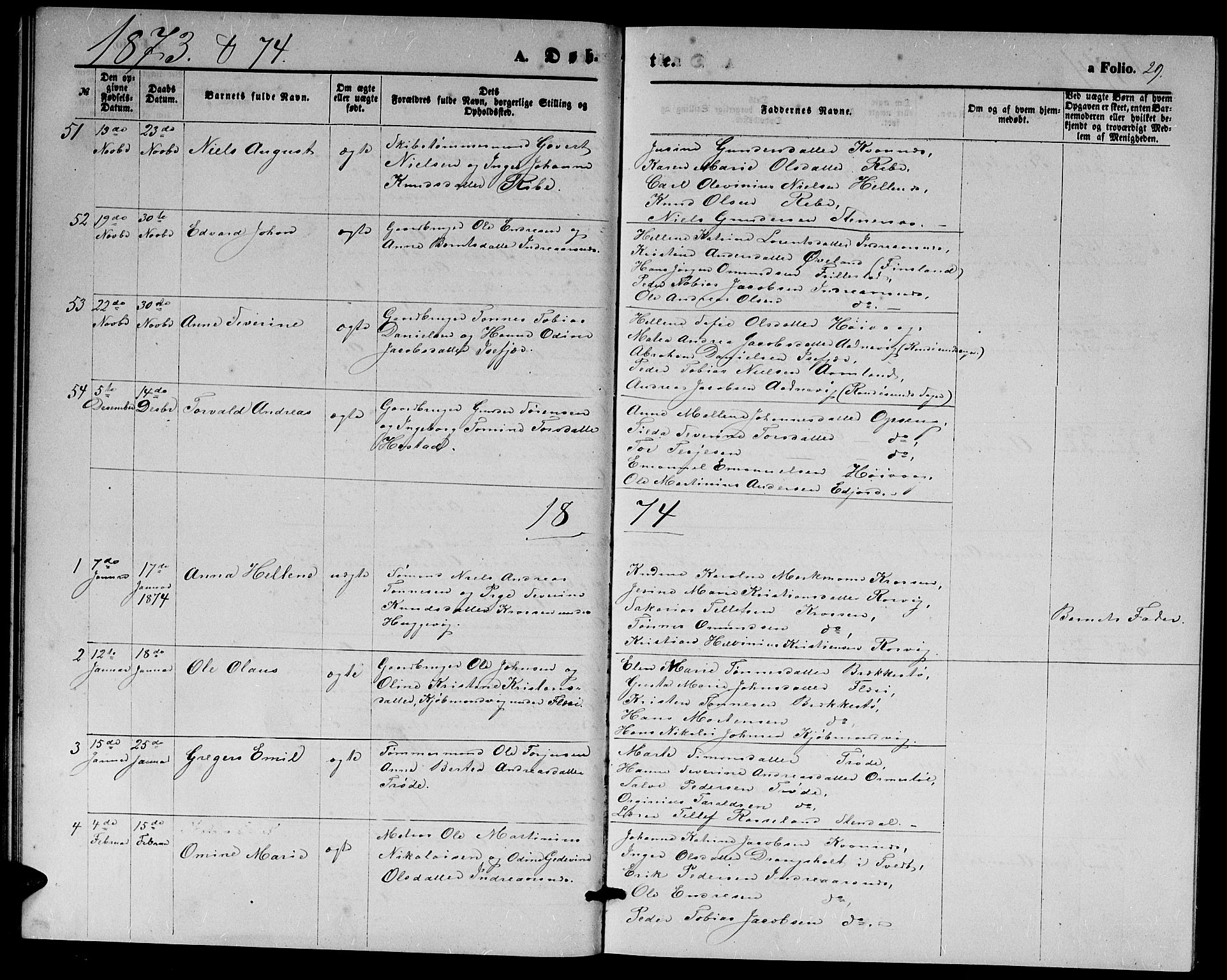 Høvåg sokneprestkontor, AV/SAK-1111-0025/F/Fb/L0003: Parish register (copy) no. B 3, 1870-1882, p. 29