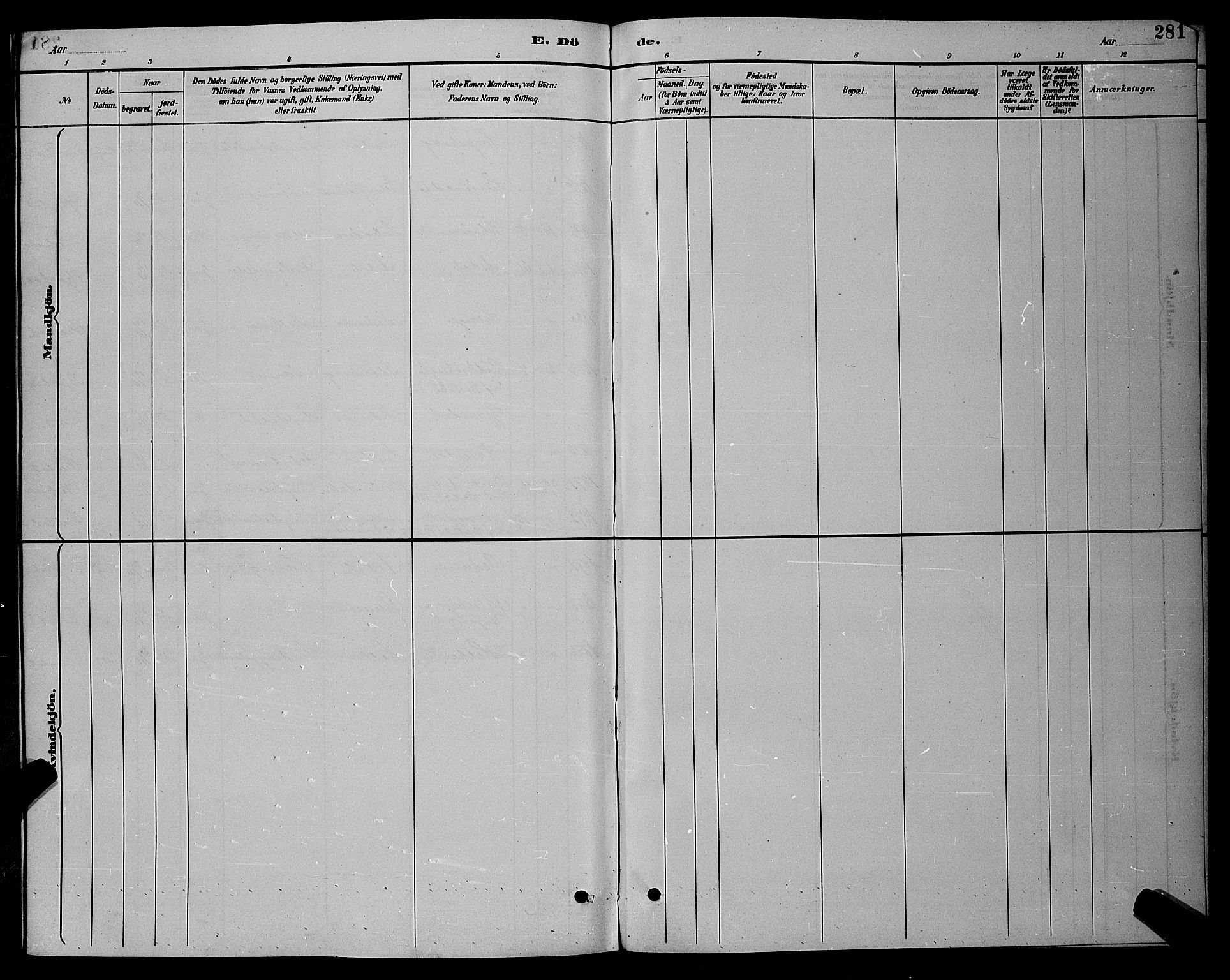 Øyestad sokneprestkontor, AV/SAK-1111-0049/F/Fb/L0009: Parish register (copy) no. B 9, 1886-1896, p. 281