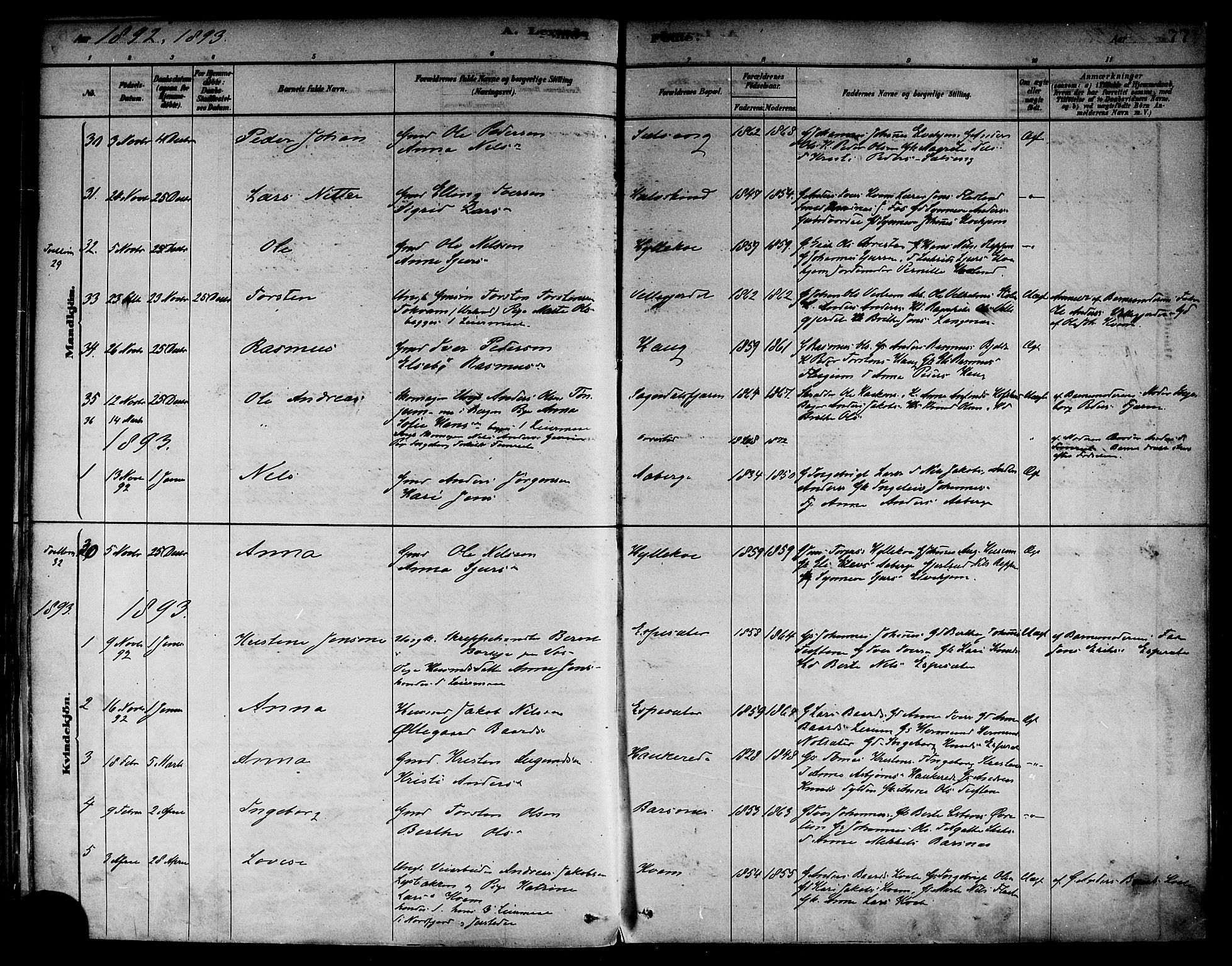 Sogndal sokneprestembete, SAB/A-81301/H/Haa/Haab/L0001: Parish register (official) no. B 1, 1878-1899, p. 77