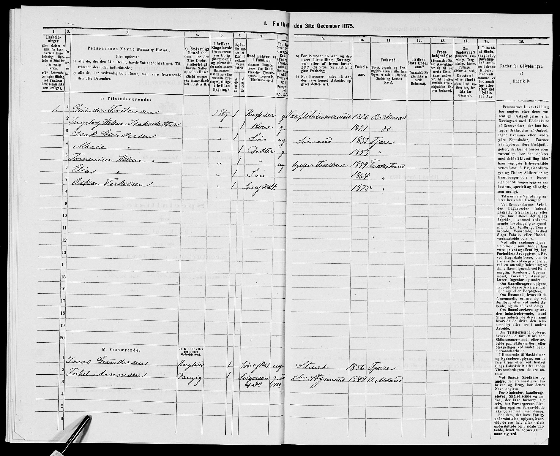 SAK, 1875 census for 0902B Holt/Tvedestrand, 1875, p. 213