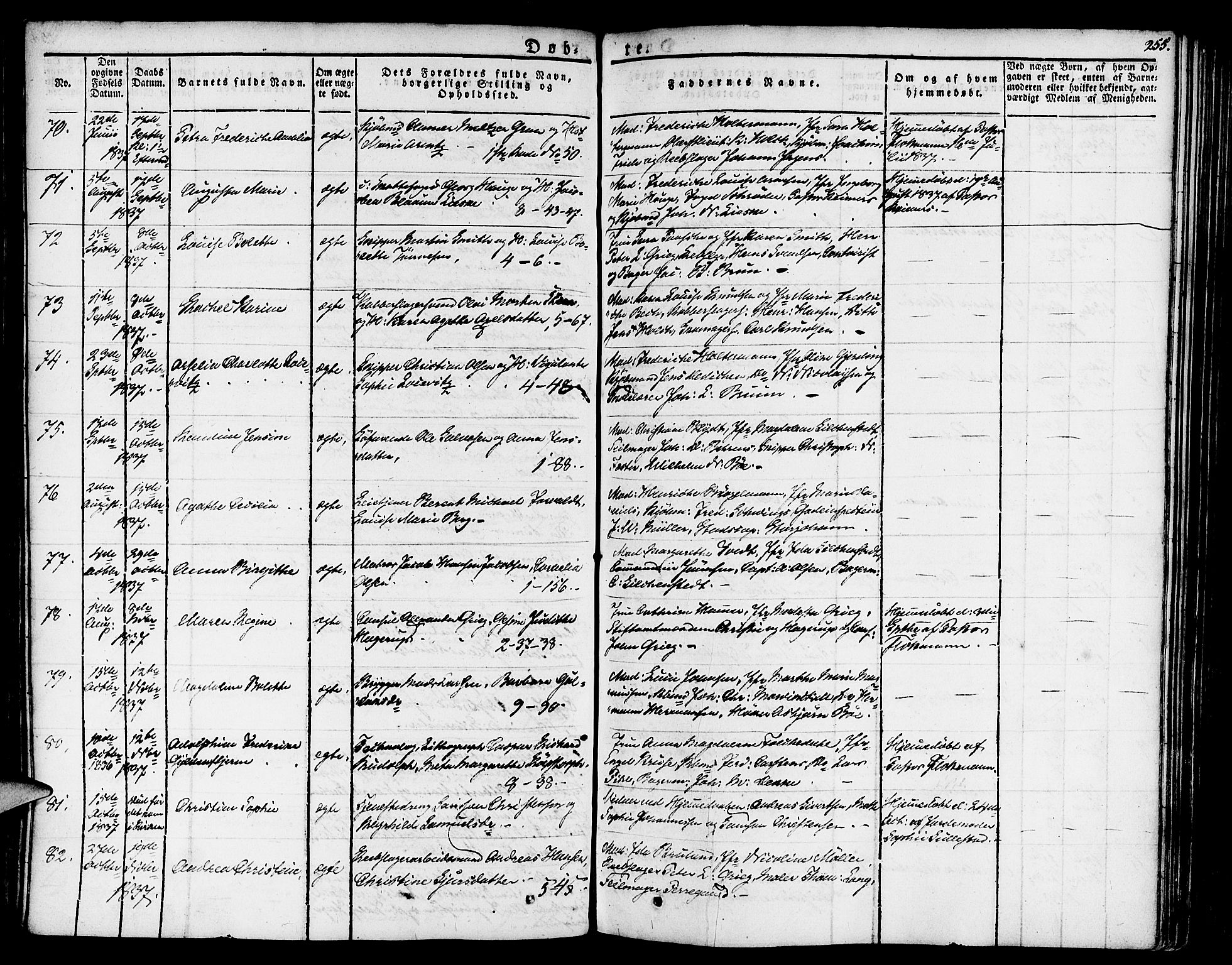Nykirken Sokneprestembete, SAB/A-77101/H/Haa/L0012: Parish register (official) no. A 12, 1821-1844, p. 255