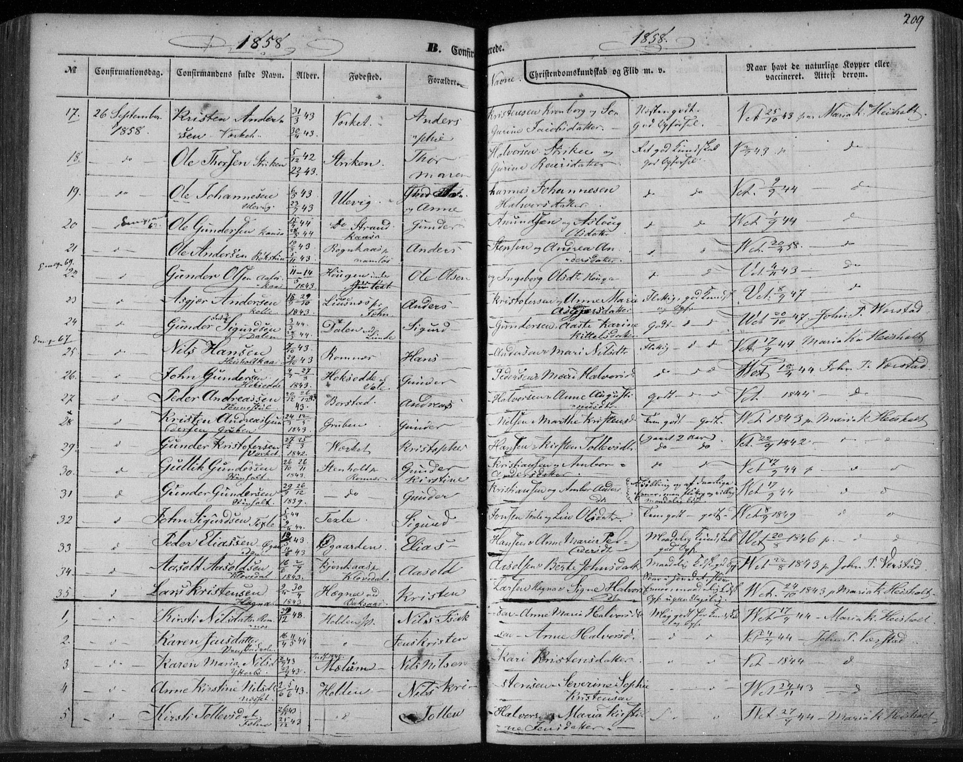 Holla kirkebøker, SAKO/A-272/F/Fa/L0005: Parish register (official) no. 5, 1849-1860, p. 209