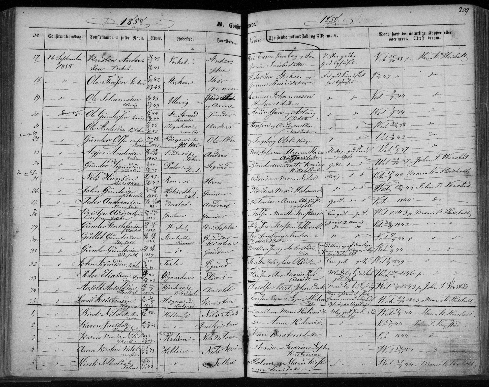 Holla kirkebøker, AV/SAKO-A-272/F/Fa/L0005: Parish register (official) no. 5, 1849-1860, p. 209