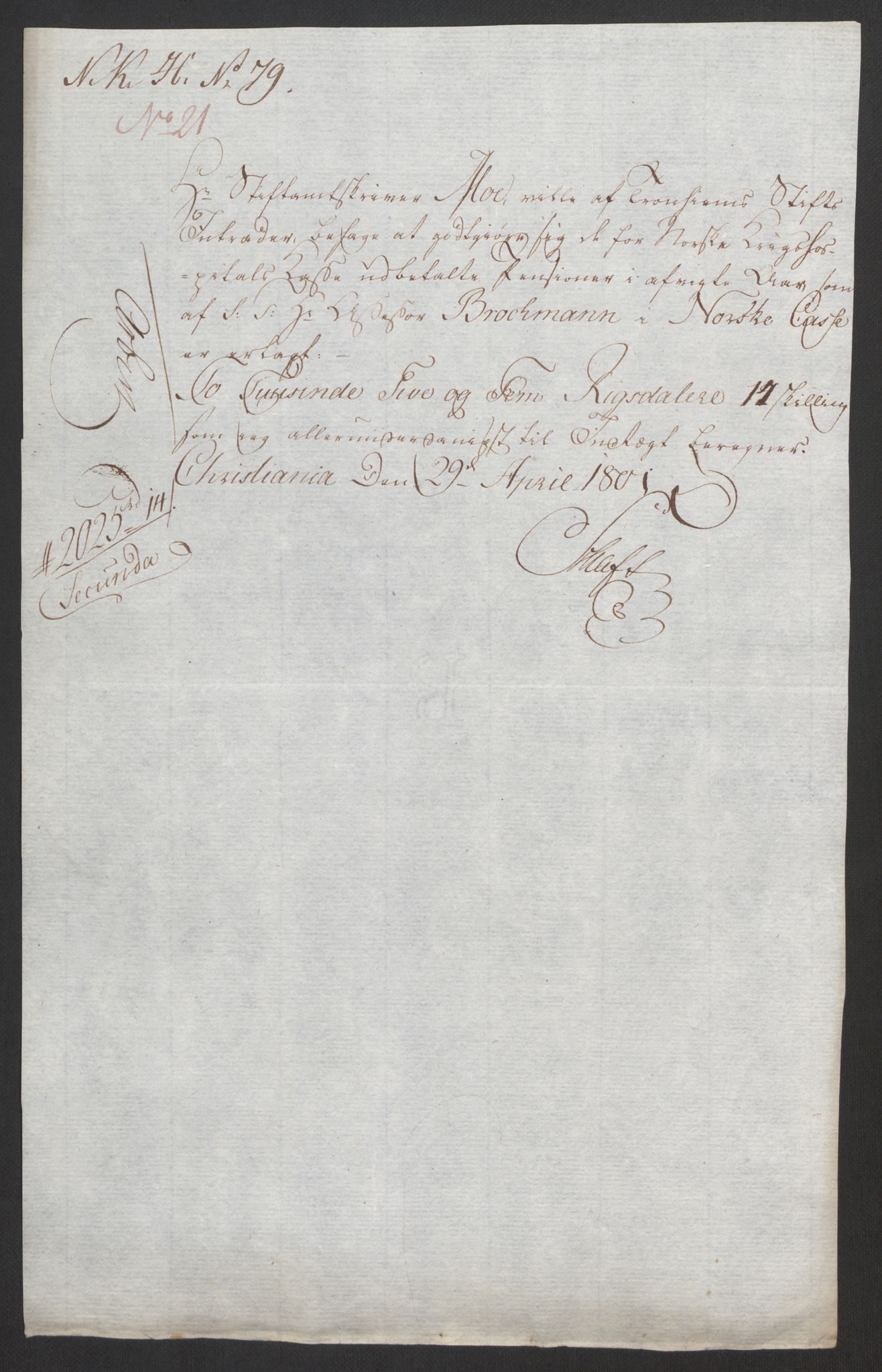 Forsvaret, Den norske kvesthuskasse/krigshospitalkasse, AV/RA-RAFA-1887/F/Fa/L0017: Innkomne brev:, 1782-1807, p. 524