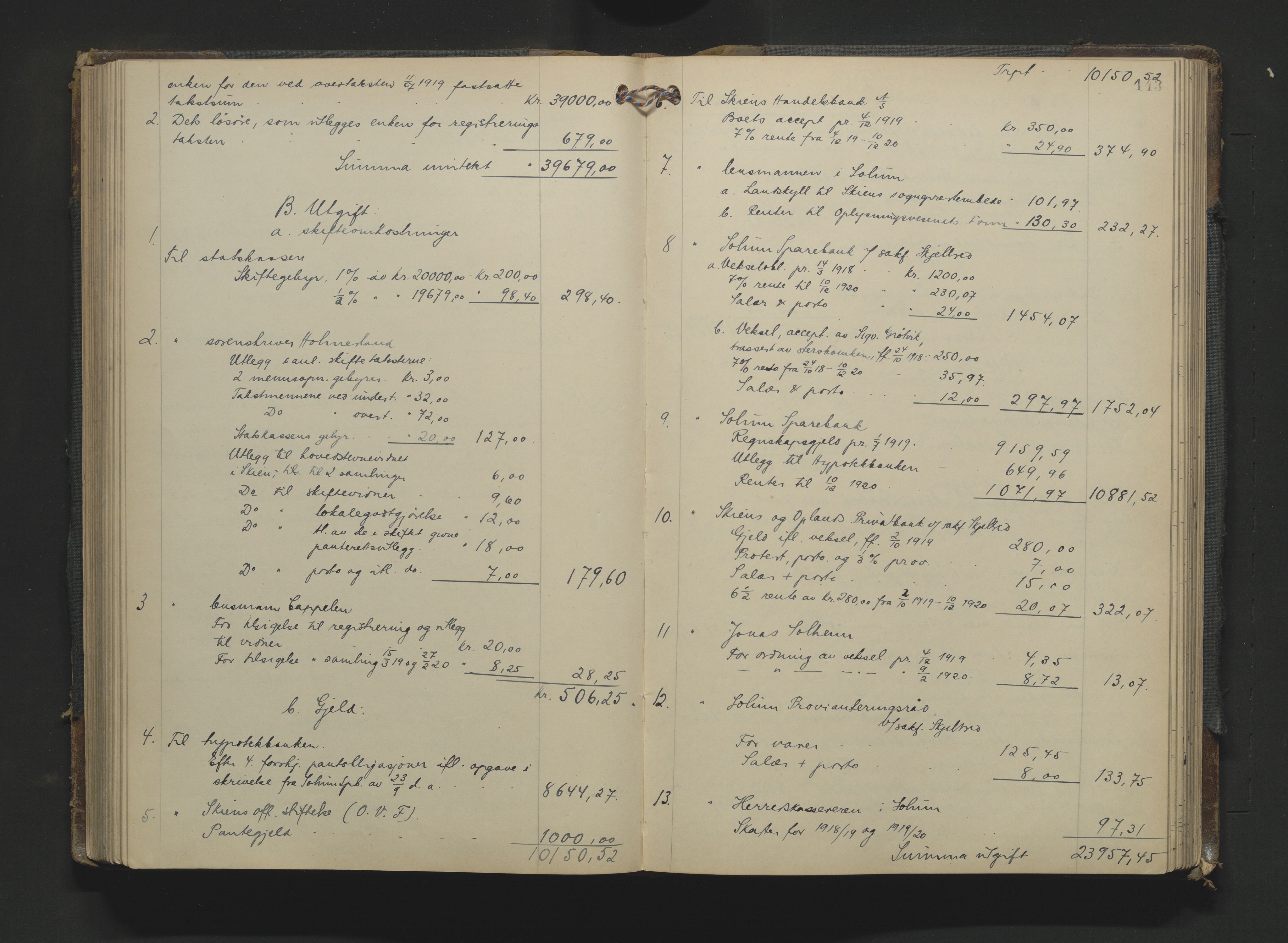 Gjerpen sorenskriveri, SAKO/A-216/H/Hb/Hbc/Hbca/L0005: Skifteutlodningsprotokoll, Sorenskriveriet, 1916-1924, p. 142b-143a
