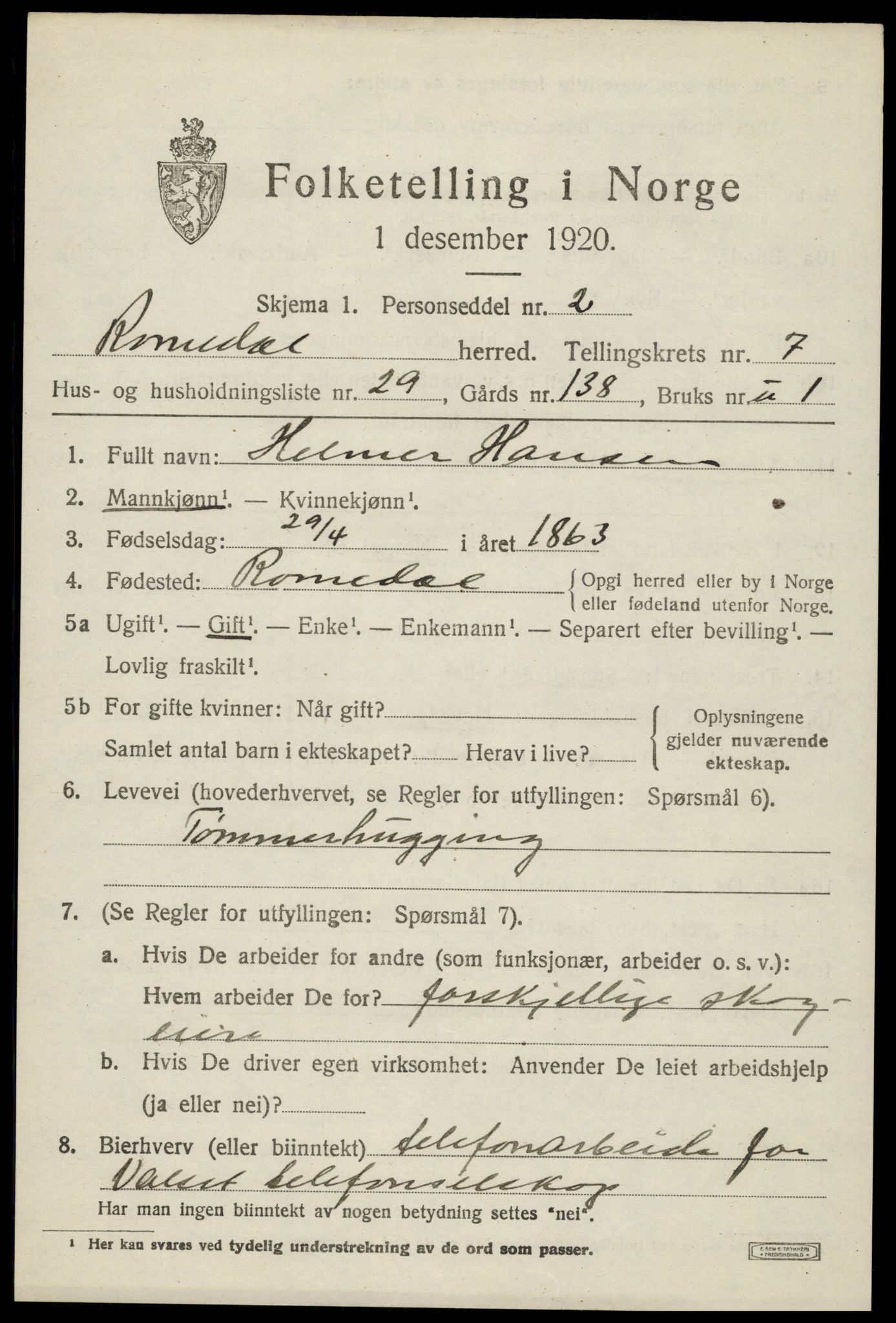 SAH, 1920 census for Romedal, 1920, p. 9057