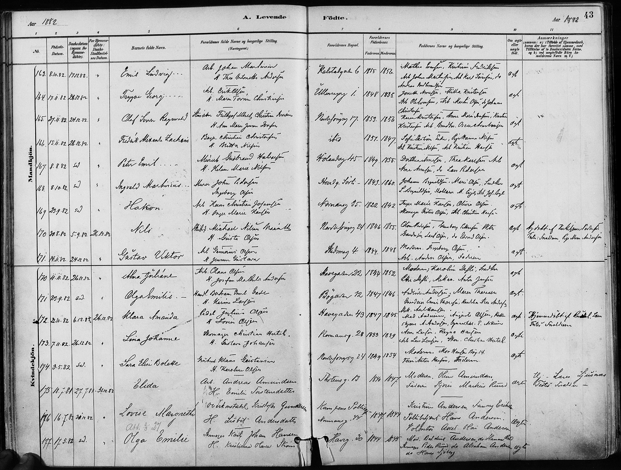 Kampen prestekontor Kirkebøker, AV/SAO-A-10853/F/Fa/L0001: Parish register (official) no. I 1, 1880-1886, p. 43