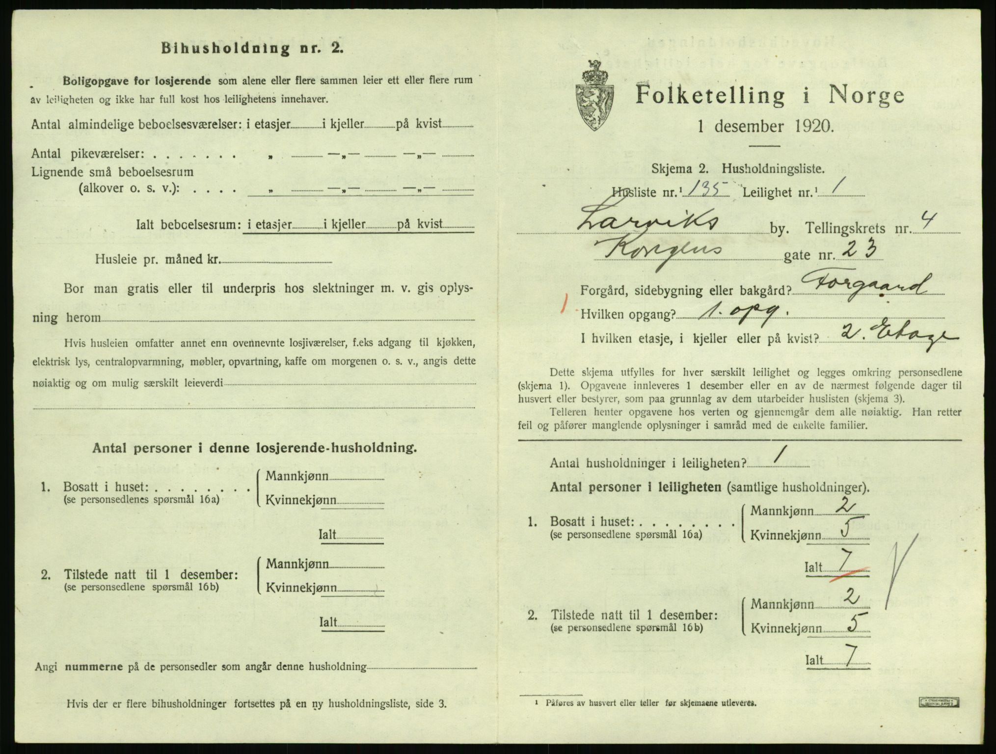 SAKO, 1920 census for Larvik, 1920, p. 4834