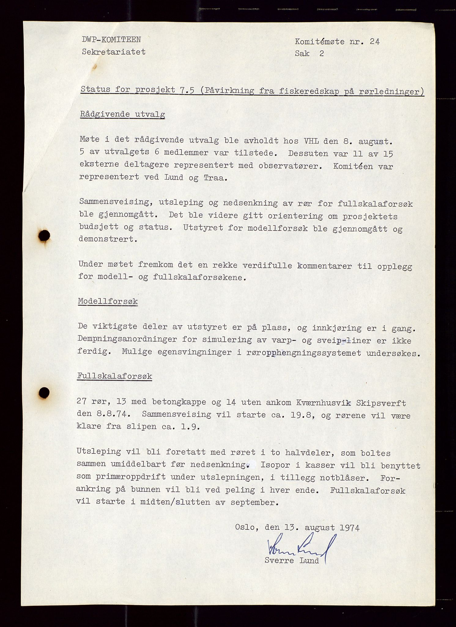 Industridepartementet, Oljekontoret, AV/SAST-A-101348/Di/L0001: DWP, møter juni - november, komiteemøter nr. 19 - 26, 1973-1974, p. 645