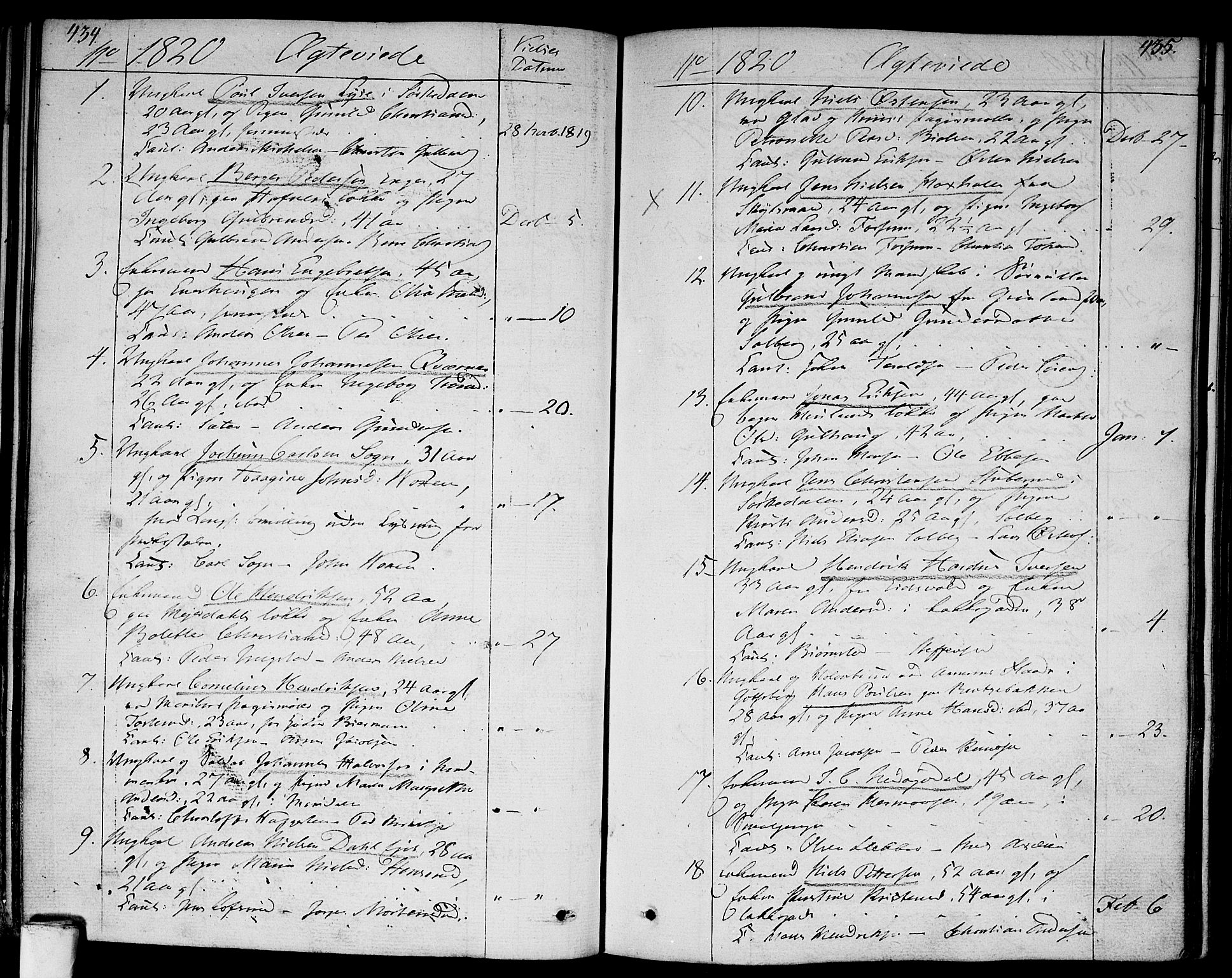 Aker prestekontor kirkebøker, SAO/A-10861/F/L0012: Parish register (official) no. 12, 1819-1828, p. 434-435