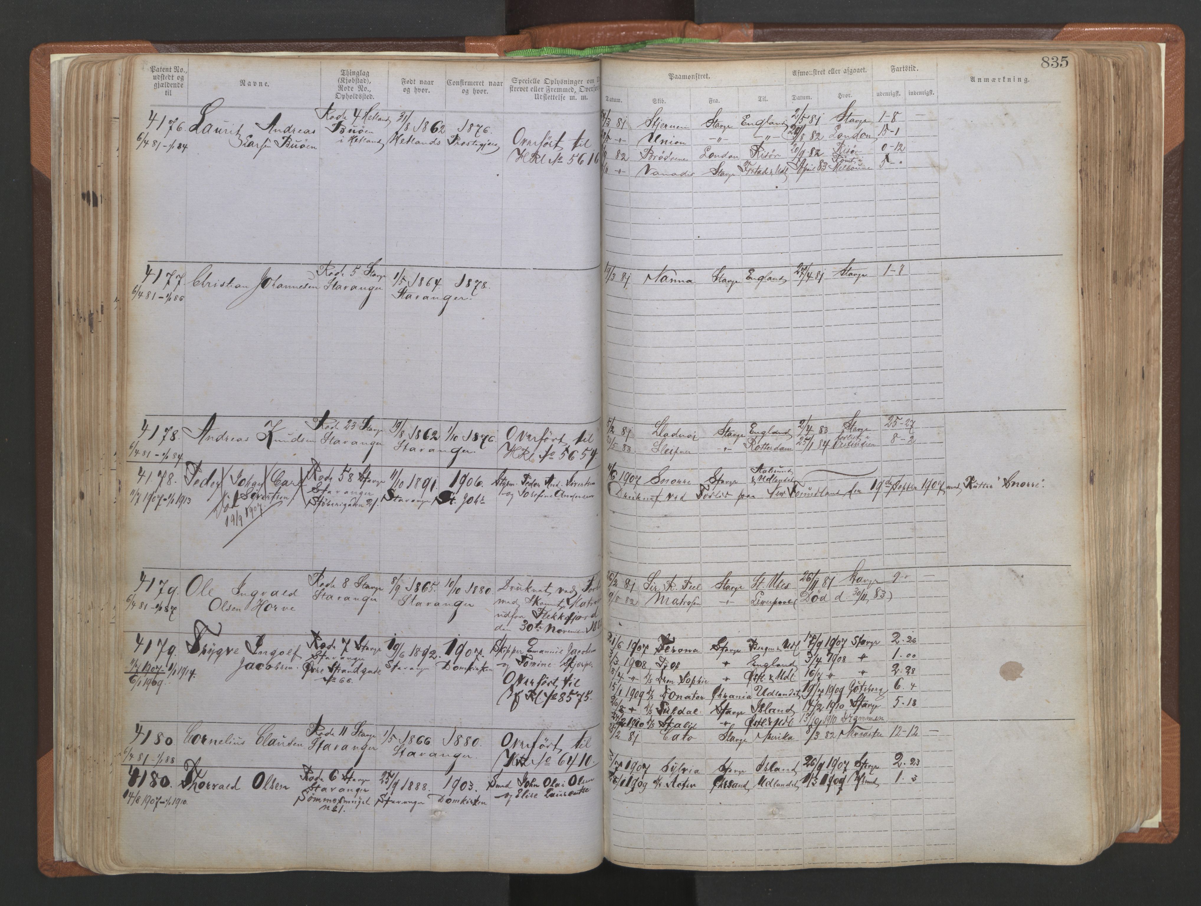 Stavanger sjømannskontor, AV/SAST-A-102006/F/Ff/L0006: Annotasjonsrulle No 2, patentnr. 3586-5505, 1878-1900, p. 122