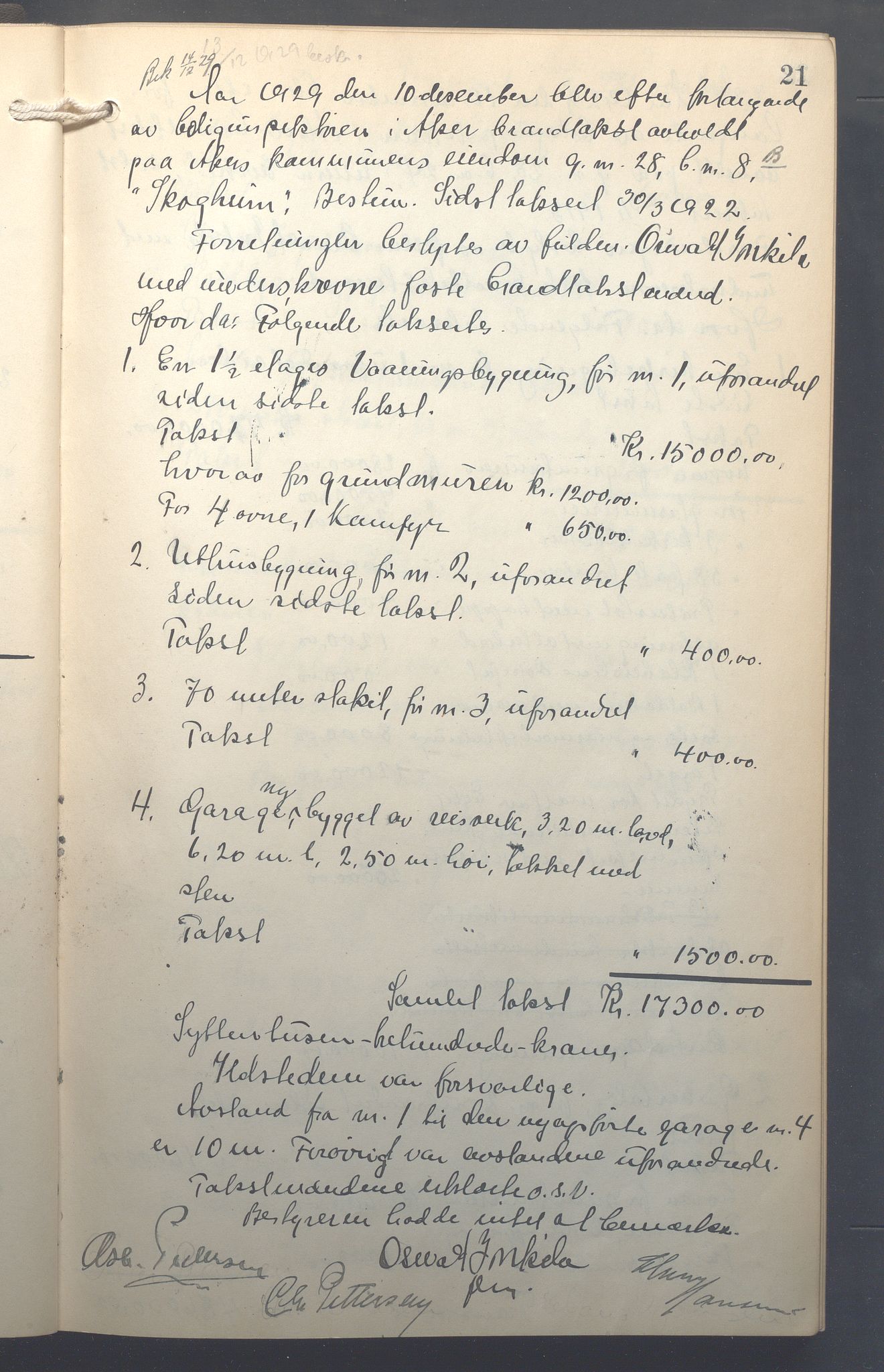 Lensmennene i Aker, OBA/A-10133/F/Fb/L0003: Branntakstprotokoll, 1929-1931, p. 21