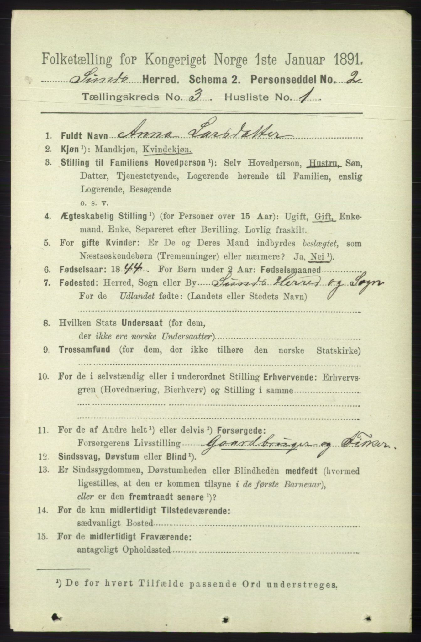 RA, 1891 census for 1245 Sund, 1891, p. 1210