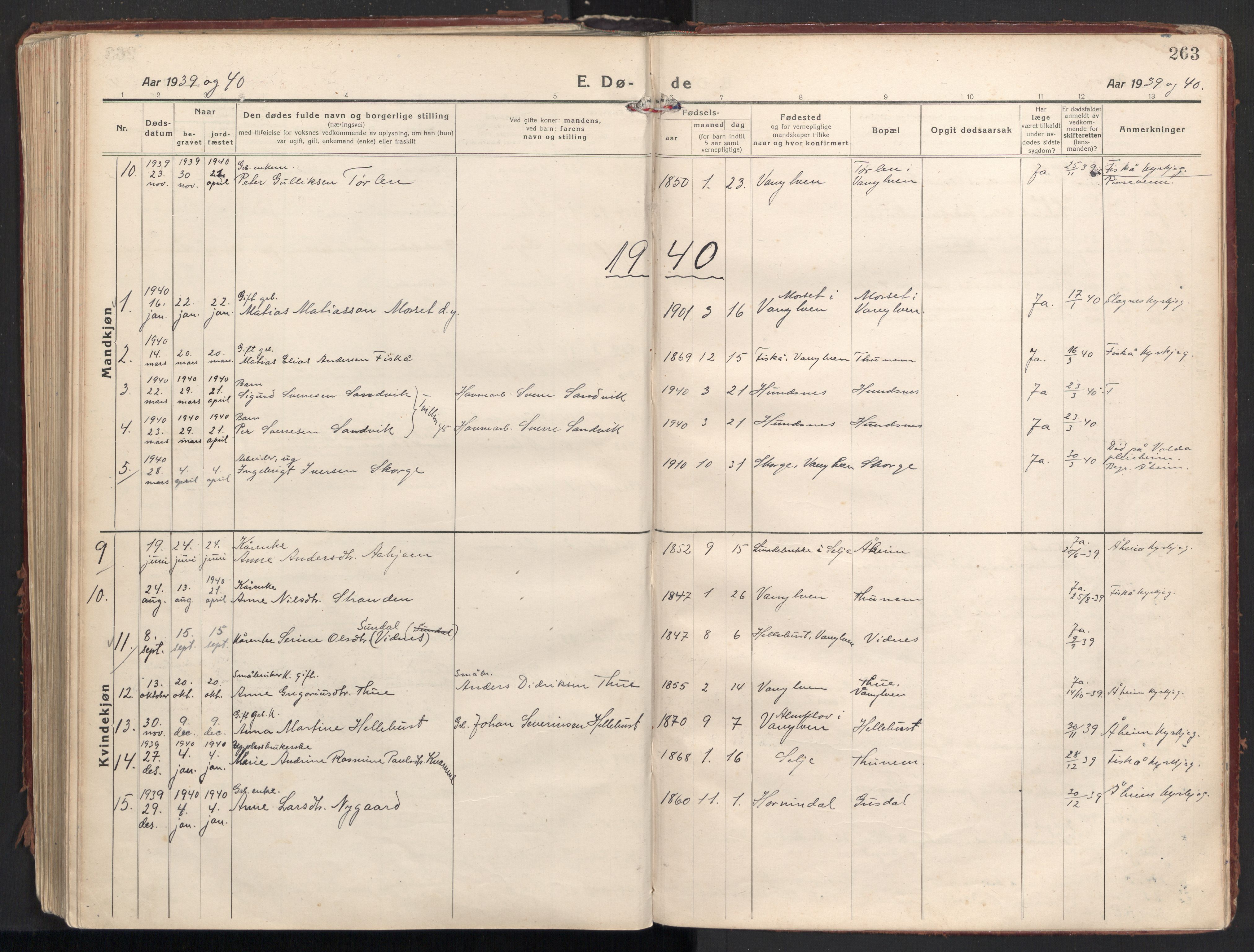 Ministerialprotokoller, klokkerbøker og fødselsregistre - Møre og Romsdal, AV/SAT-A-1454/501/L0012: Parish register (official) no. 501A12, 1920-1946, p. 263