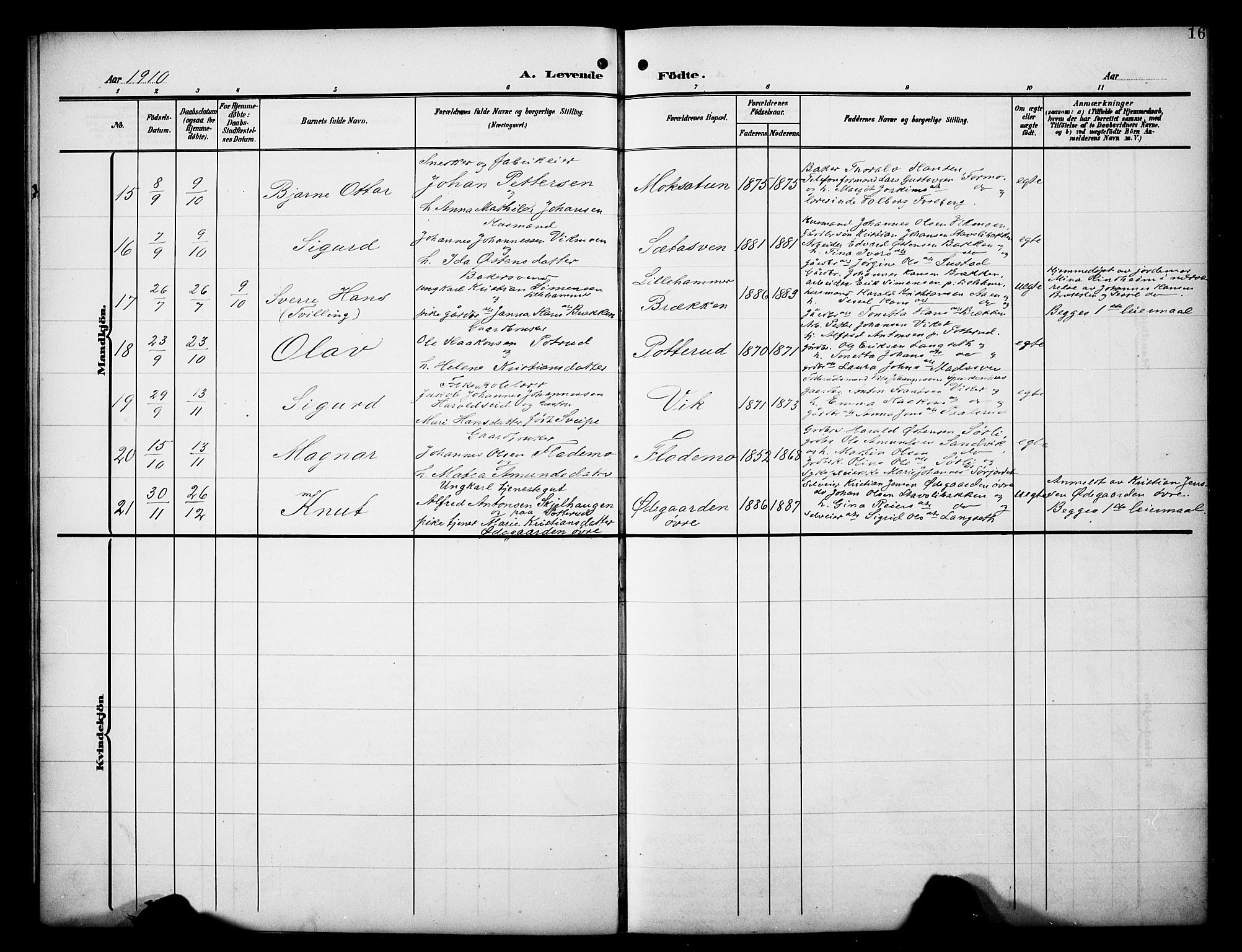 Øyer prestekontor, SAH/PREST-084/H/Ha/Hab/L0006: Parish register (copy) no. 6, 1906-1929, p. 16