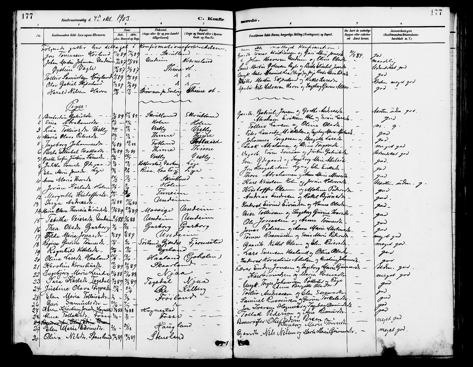 Lye sokneprestkontor, AV/SAST-A-101794/001/30BB/L0007: Parish register (copy) no. B 8, 1889-1909, p. 177