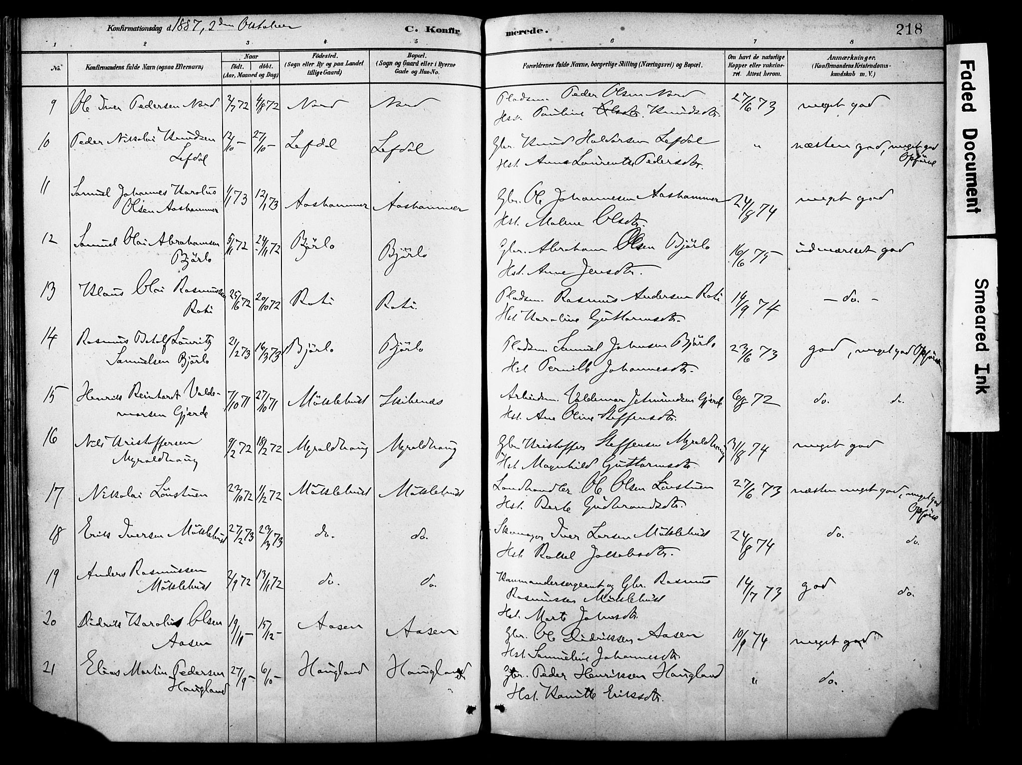 Eid sokneprestembete, SAB/A-82301/H/Haa/Haab/L0001: Parish register (official) no. B 1, 1879-1906, p. 218