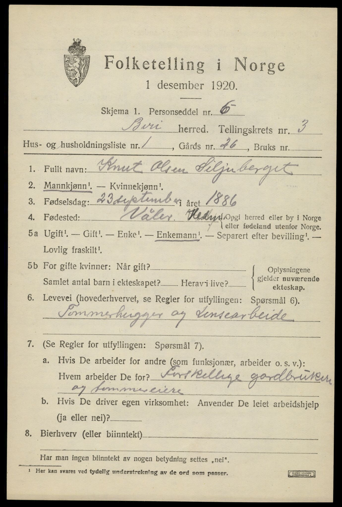 SAH, 1920 census for Biri, 1920, p. 2343