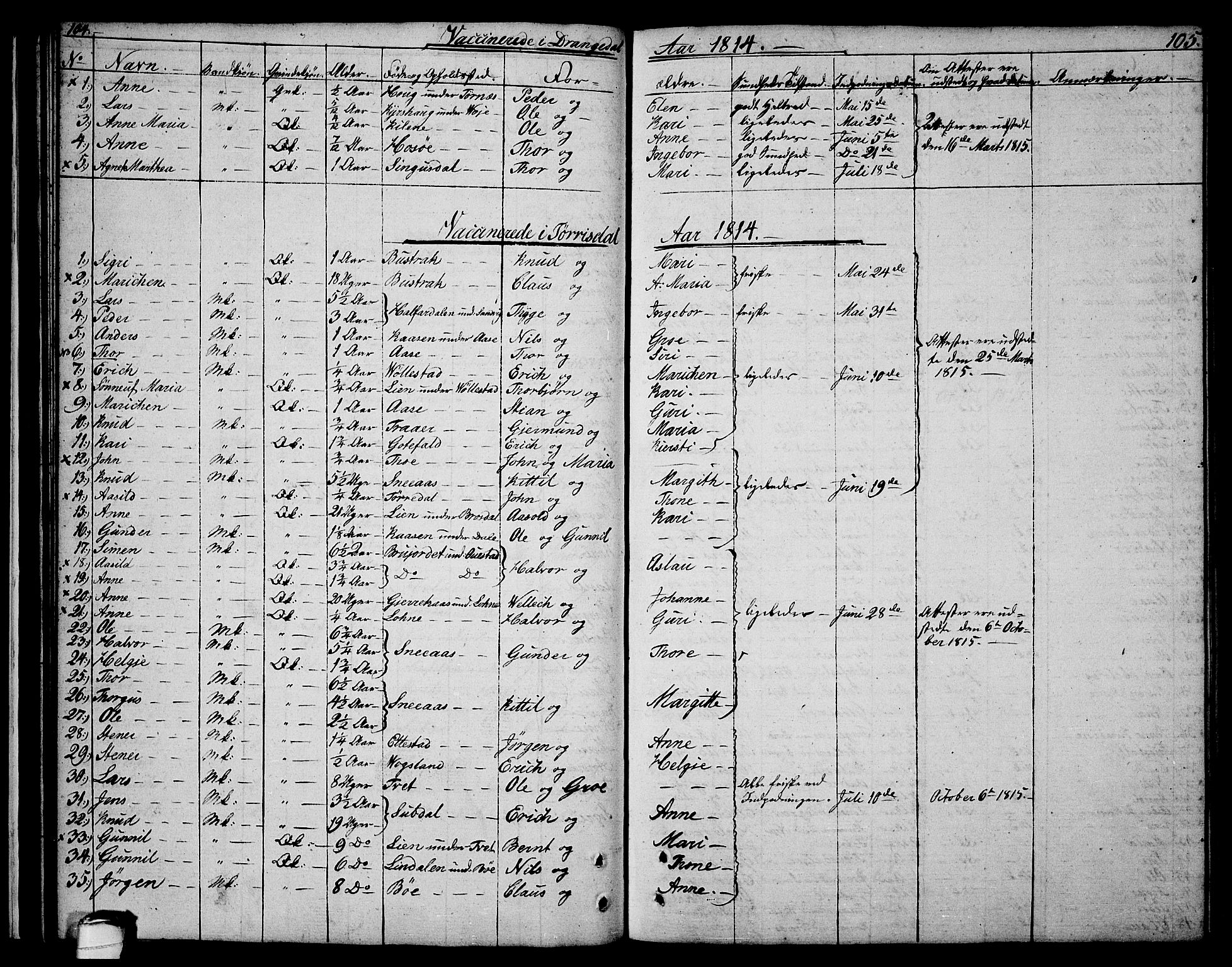 Drangedal kirkebøker, AV/SAKO-A-258/F/Fa/L0004: Parish register (official) no. 4, 1802-1814, p. 104-105