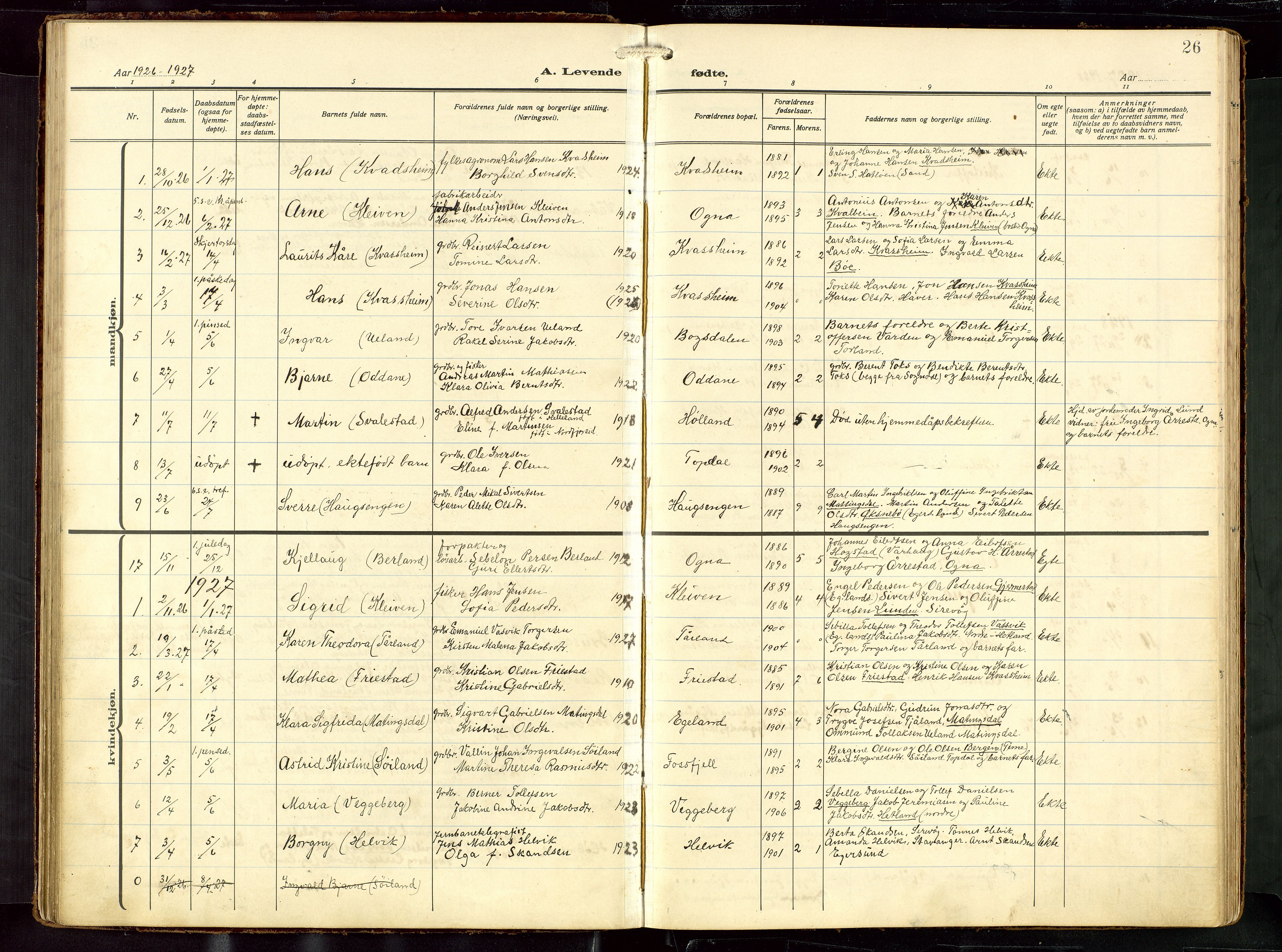 Eigersund sokneprestkontor, AV/SAST-A-101807/S09: Parish register (copy) no. B 22, 1915-1947, p. 26