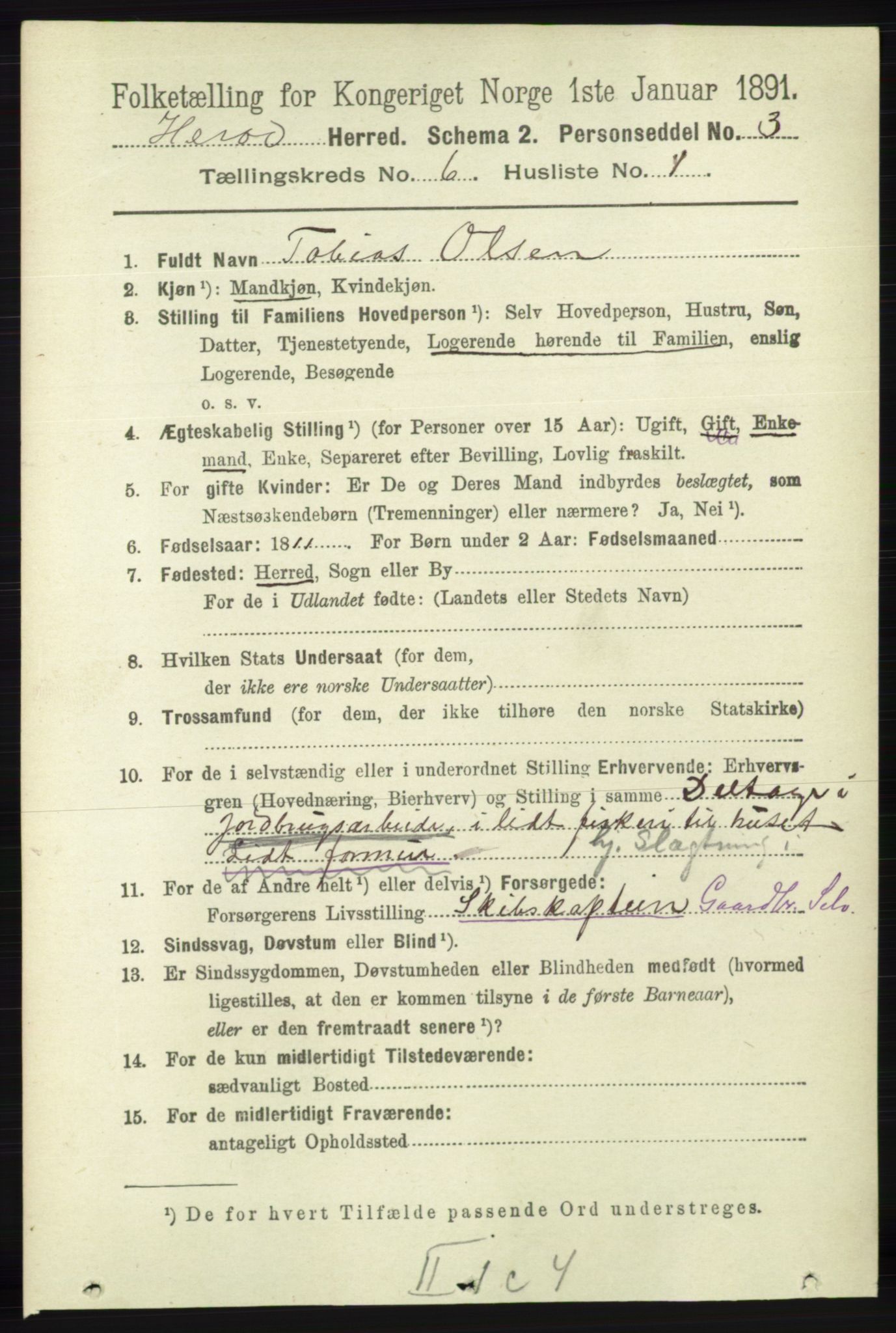 RA, 1891 census for 1039 Herad, 1891, p. 2304