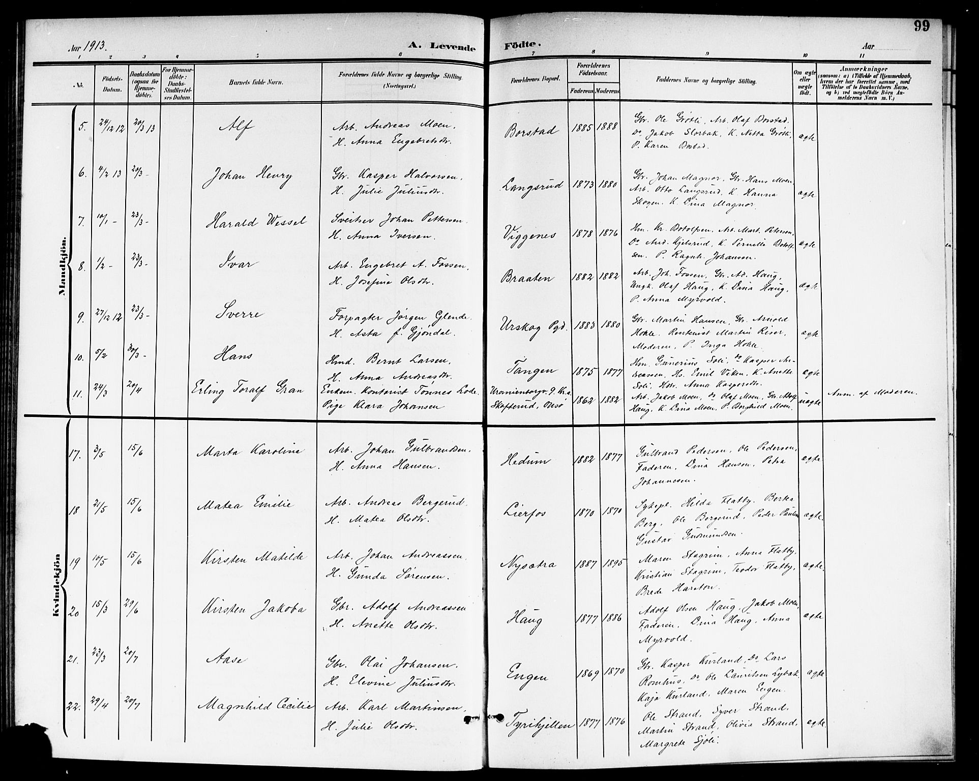 Aurskog prestekontor Kirkebøker, SAO/A-10304a/G/Ga/L0004: Parish register (copy) no. I 4, 1901-1921, p. 99