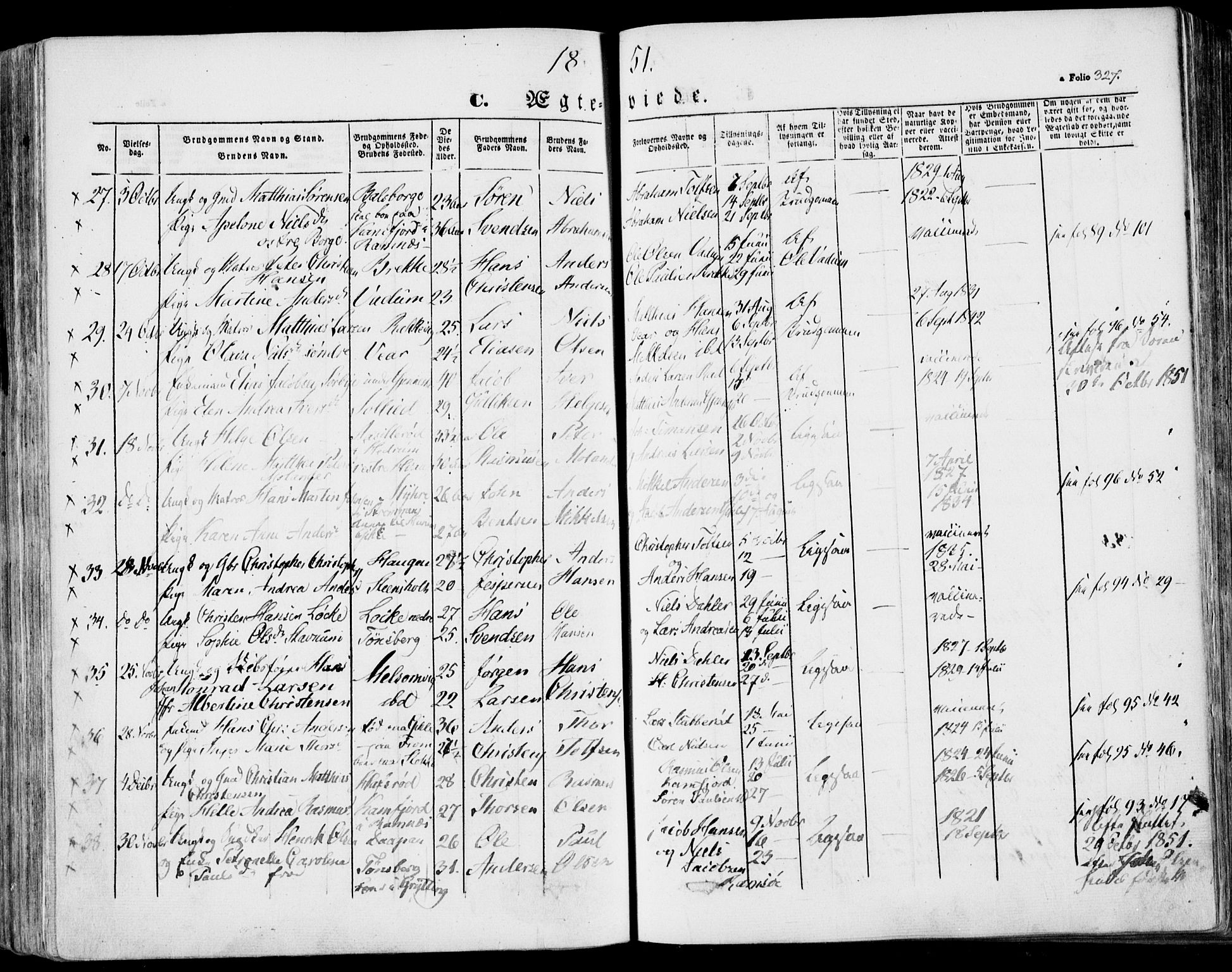 Stokke kirkebøker, AV/SAKO-A-320/F/Fa/L0007: Parish register (official) no. I 7, 1844-1857, p. 327