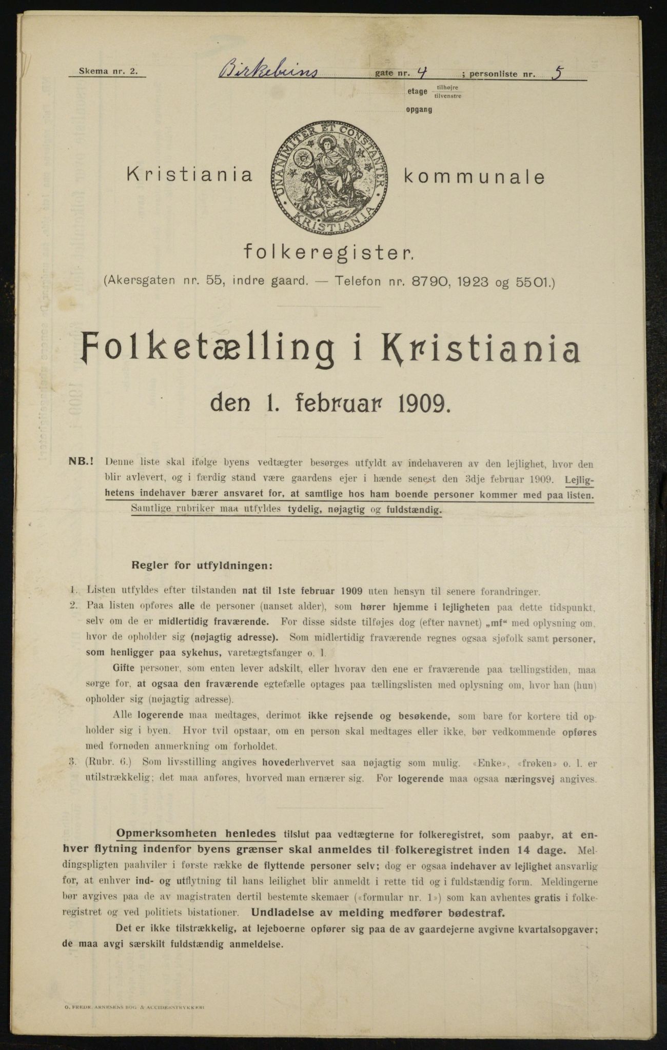 OBA, Municipal Census 1909 for Kristiania, 1909, p. 4553