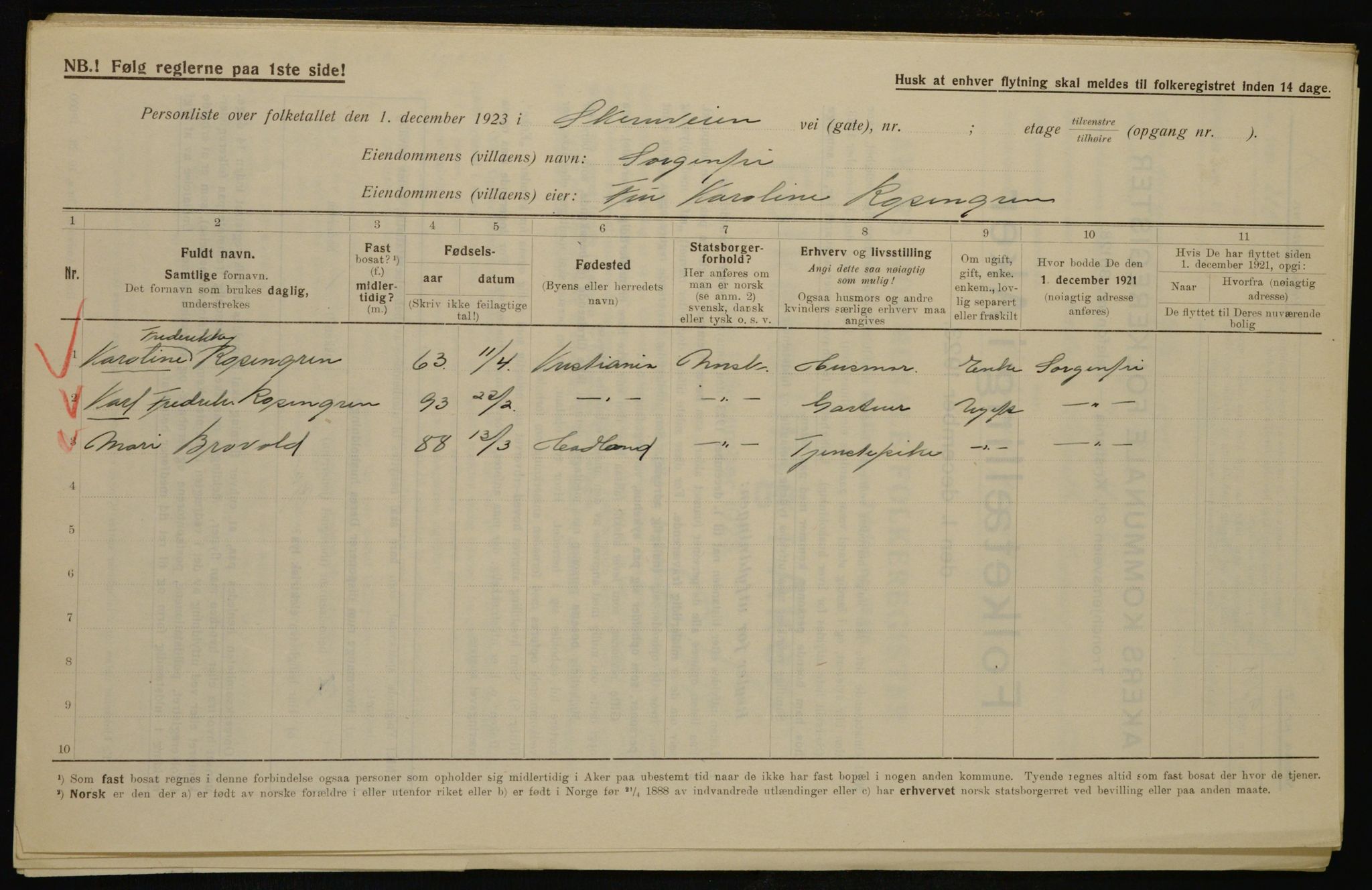 , Municipal Census 1923 for Aker, 1923, p. 35817