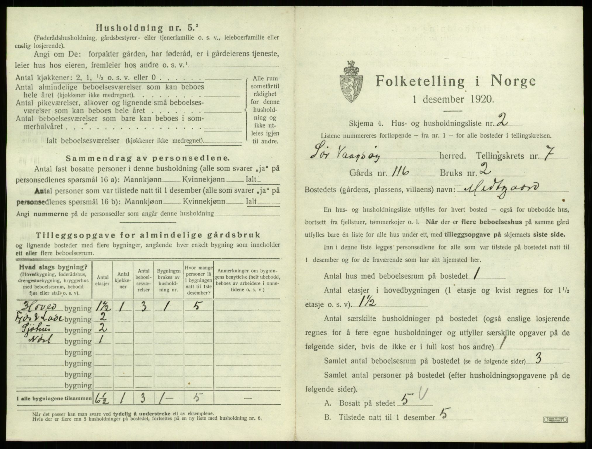 SAB, 1920 census for Sør-Vågsøy, 1920, p. 467