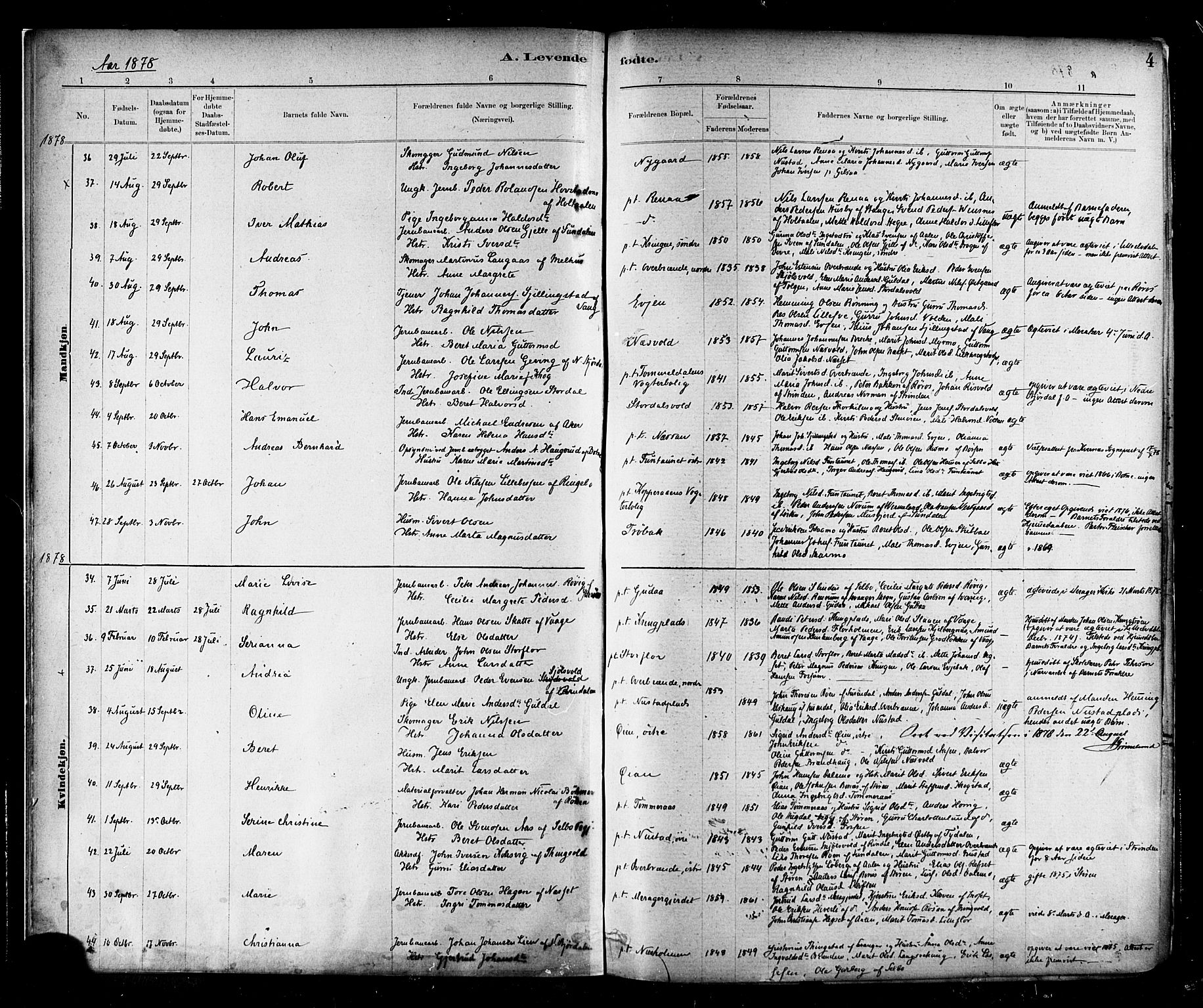 Ministerialprotokoller, klokkerbøker og fødselsregistre - Nord-Trøndelag, SAT/A-1458/706/L0047: Parish register (official) no. 706A03, 1878-1892, p. 4