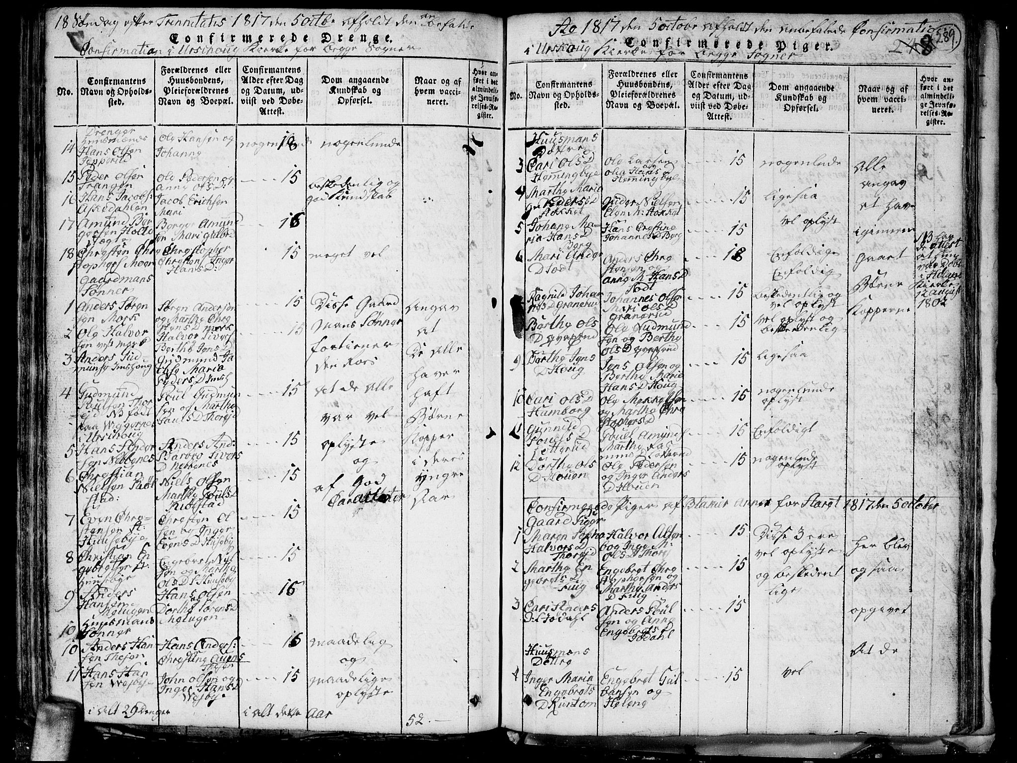 Aurskog prestekontor Kirkebøker, SAO/A-10304a/G/Ga/L0001: Parish register (copy) no. I 1, 1814-1829, p. 289