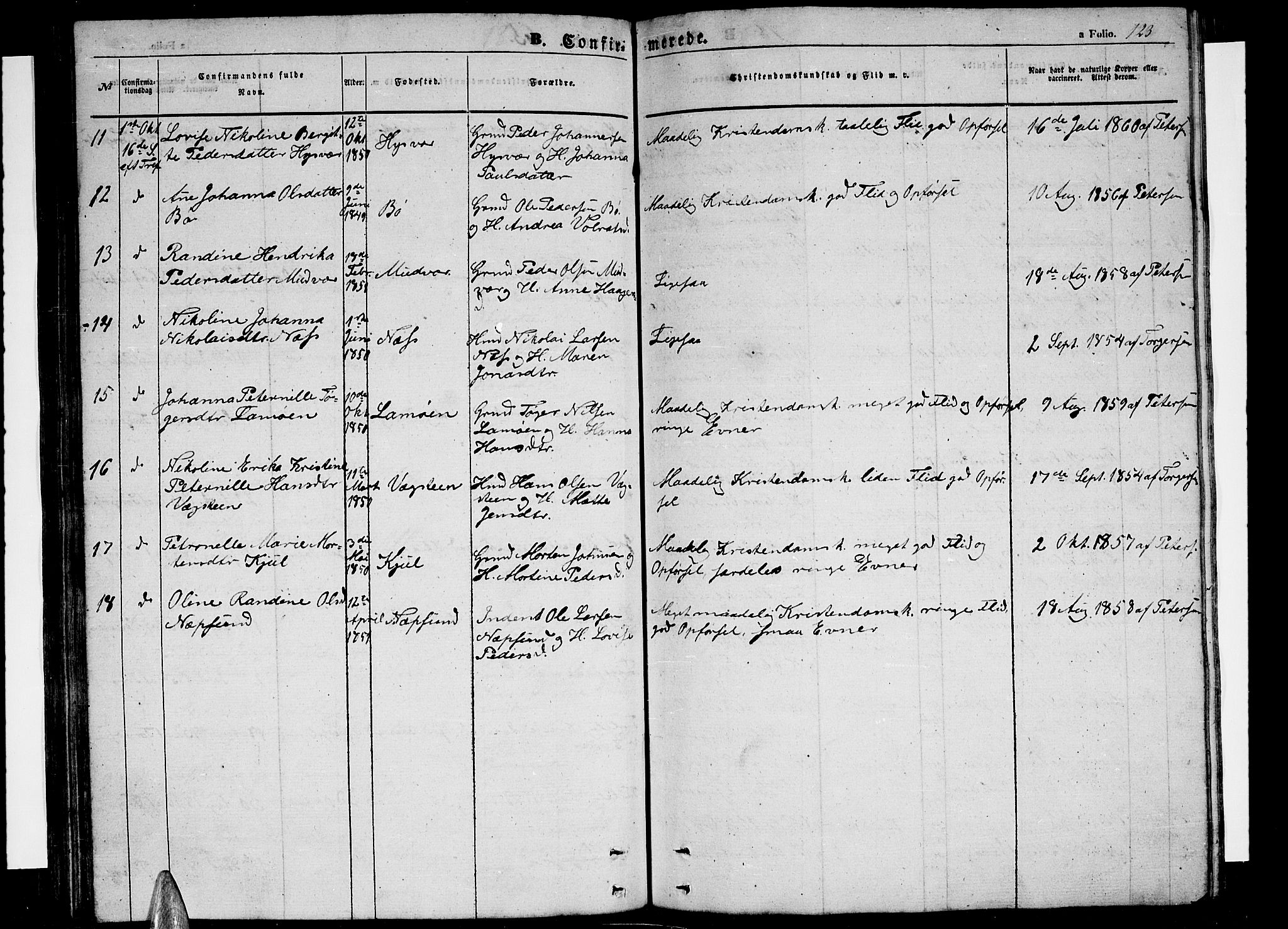 Ministerialprotokoller, klokkerbøker og fødselsregistre - Nordland, AV/SAT-A-1459/816/L0251: Parish register (copy) no. 816C01, 1852-1870, p. 123