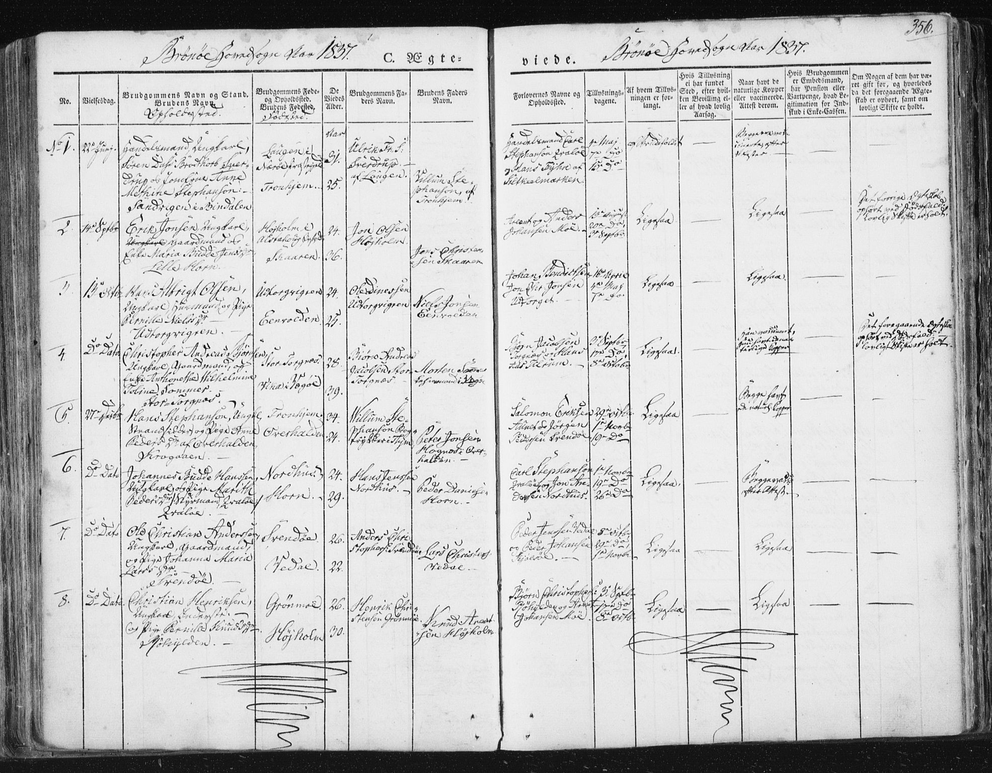 Ministerialprotokoller, klokkerbøker og fødselsregistre - Nordland, SAT/A-1459/813/L0198: Parish register (official) no. 813A08, 1834-1874, p. 356