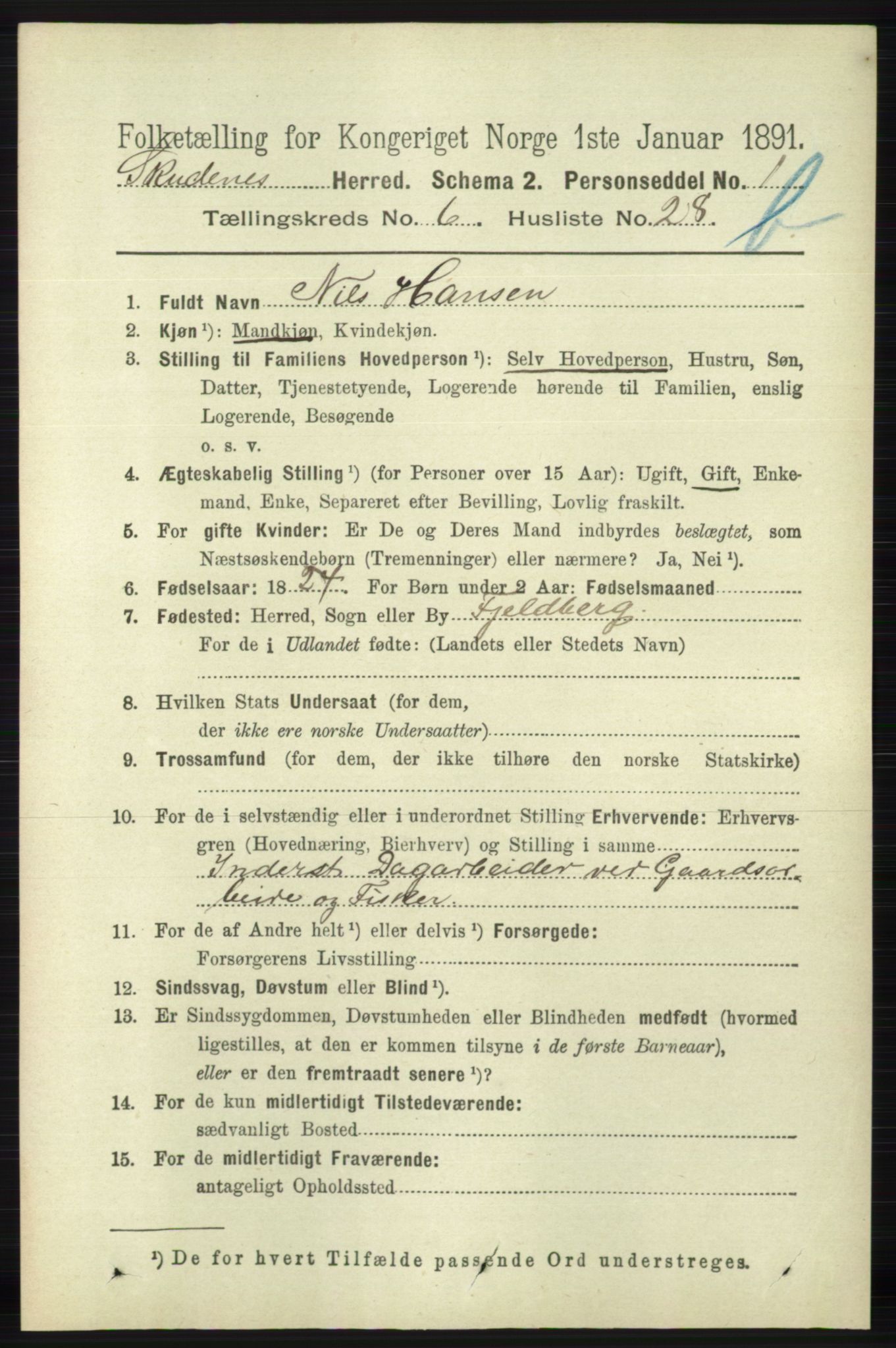 RA, 1891 census for 1150 Skudenes, 1891, p. 5723