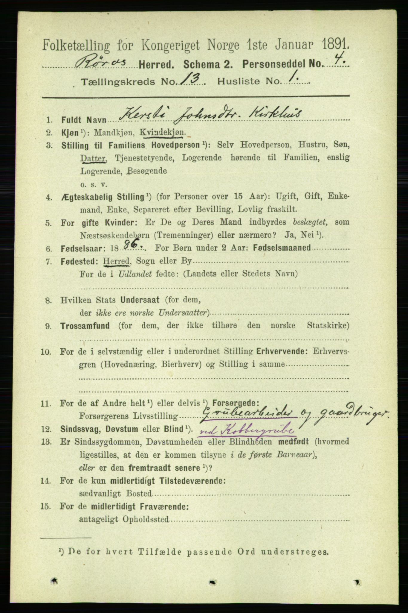 RA, 1891 census for 1640 Røros, 1891, p. 2560