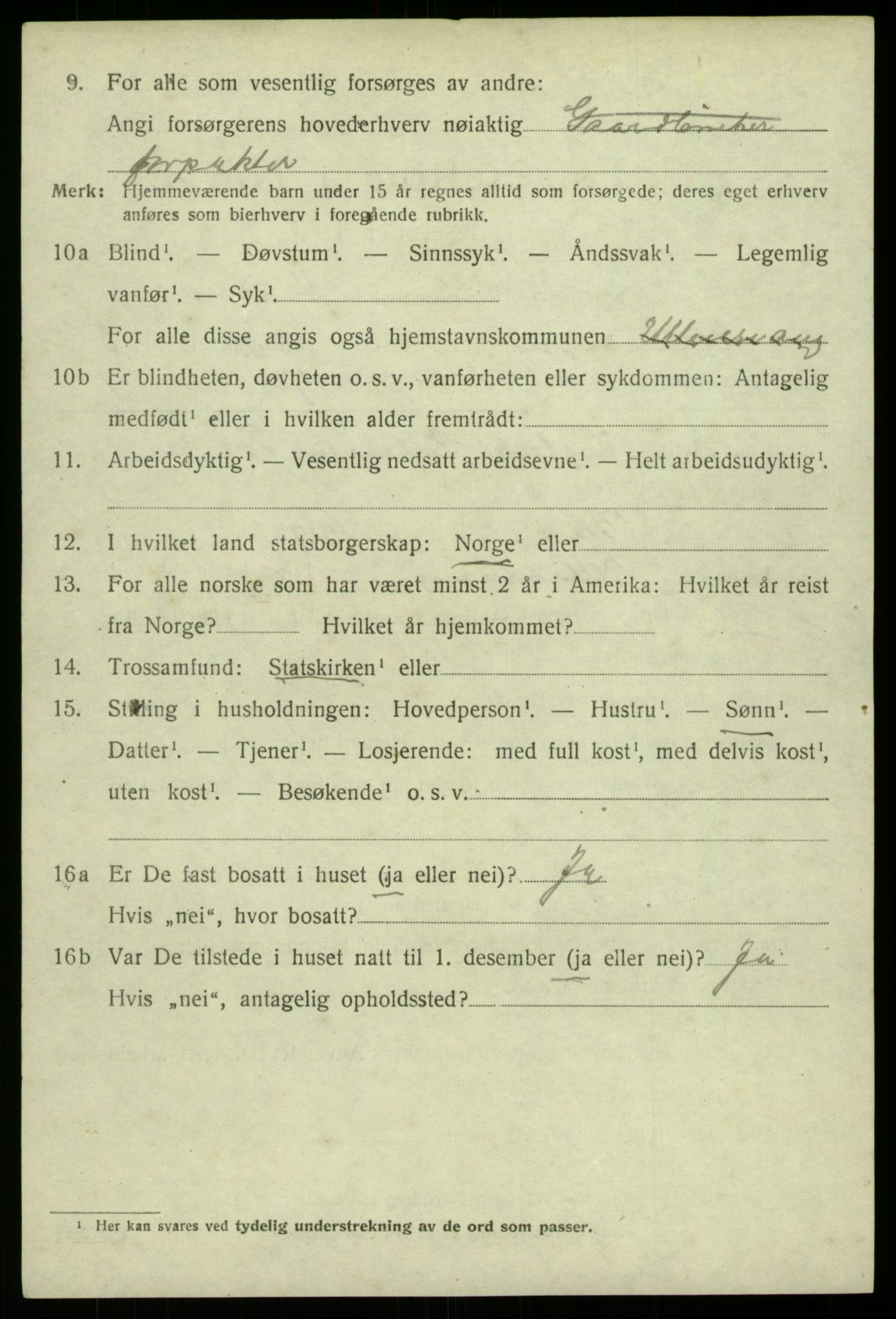 SAB, 1920 census for Ullensvang, 1920, p. 2375