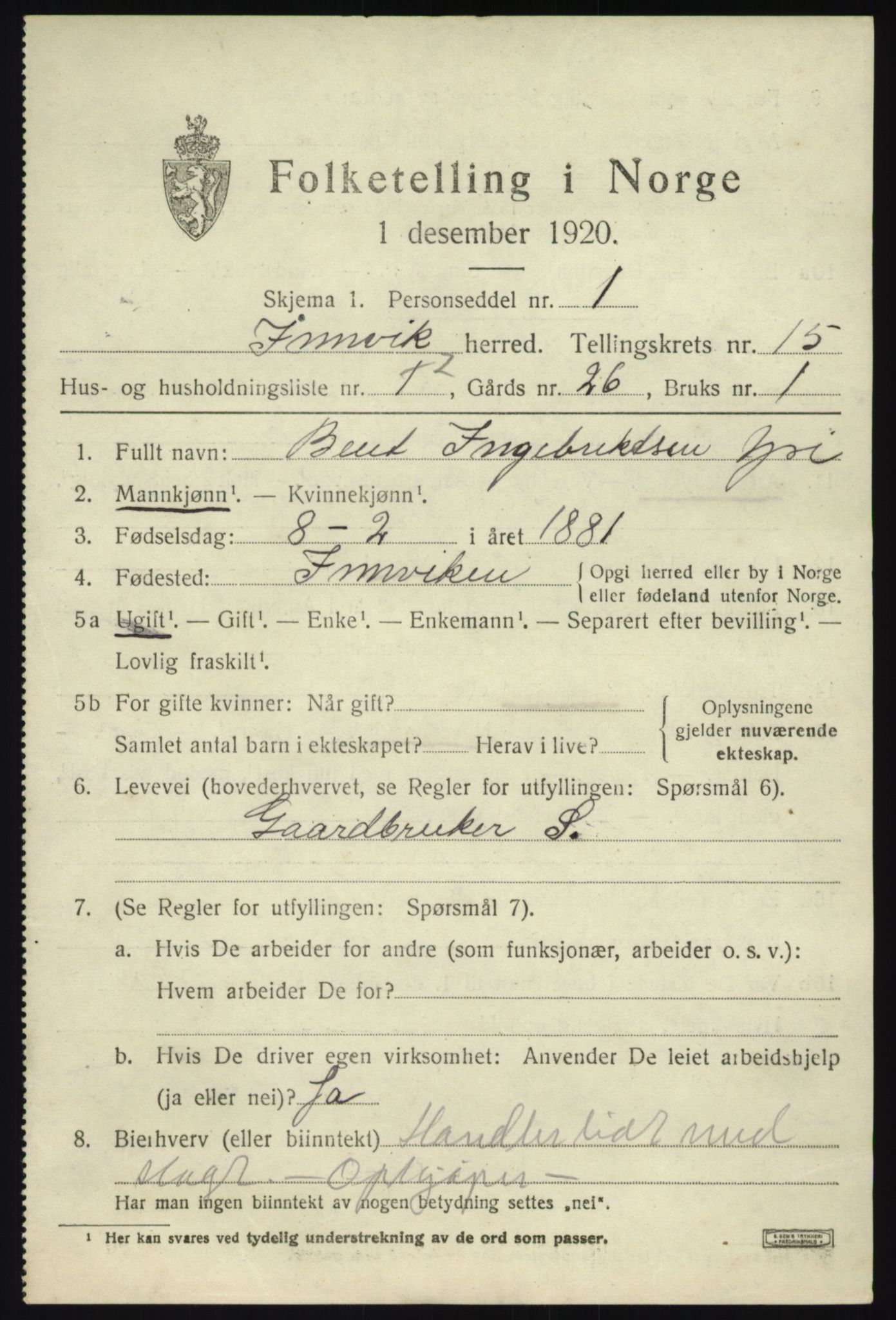 SAB, 1920 census for Innvik, 1920, p. 6125