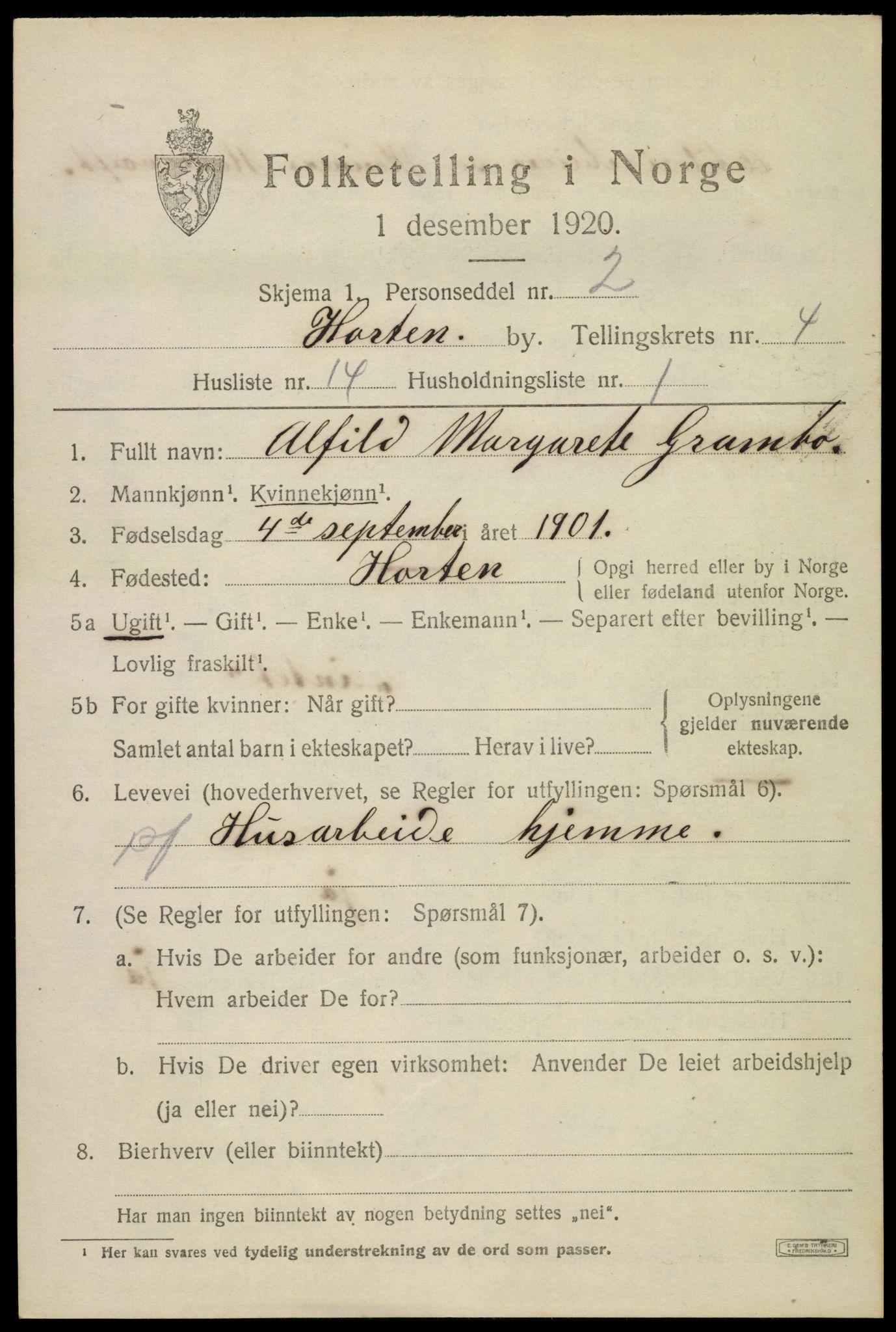 SAKO, 1920 census for Horten, 1920, p. 16451